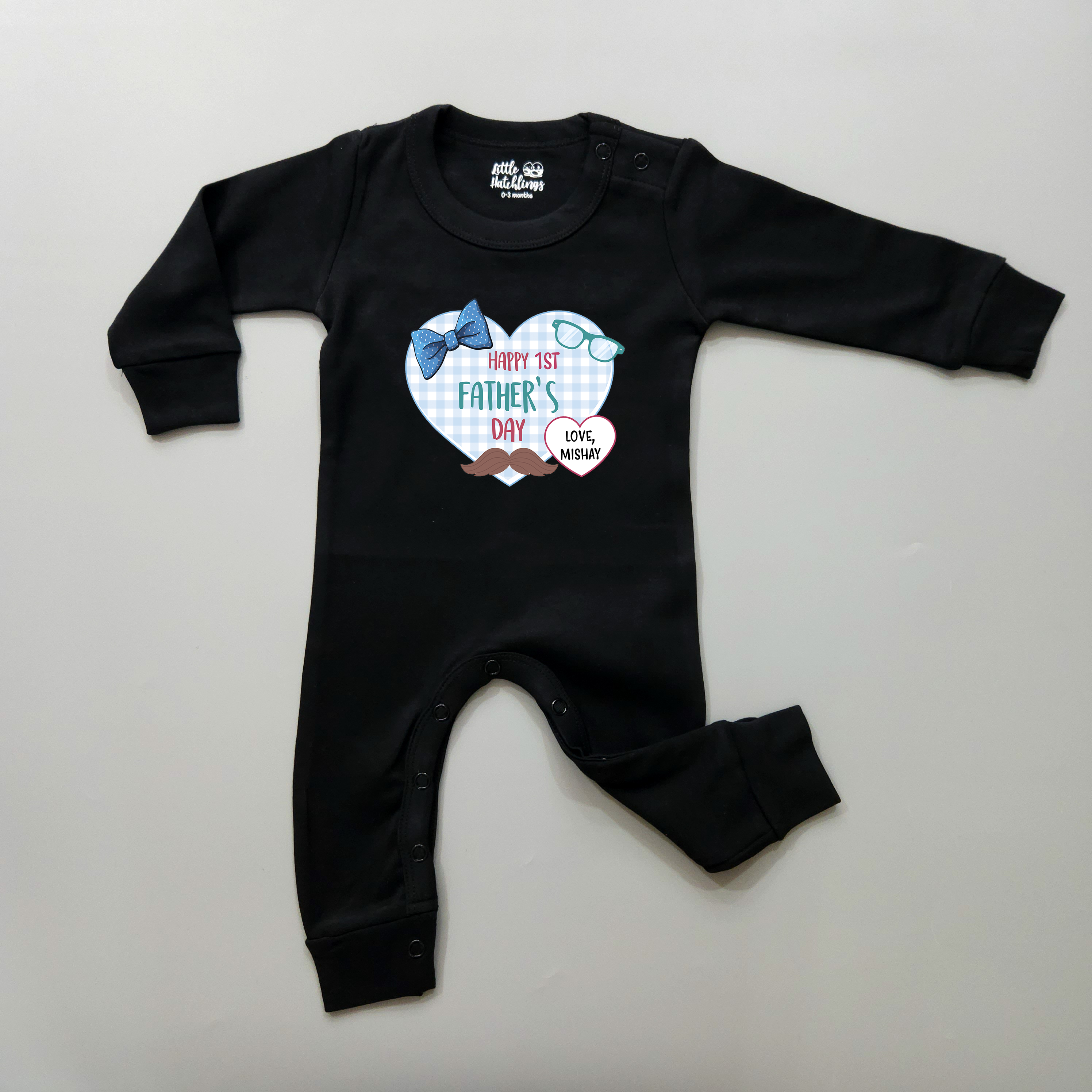 Checkered Heart with Big Bow First Father's Day Black