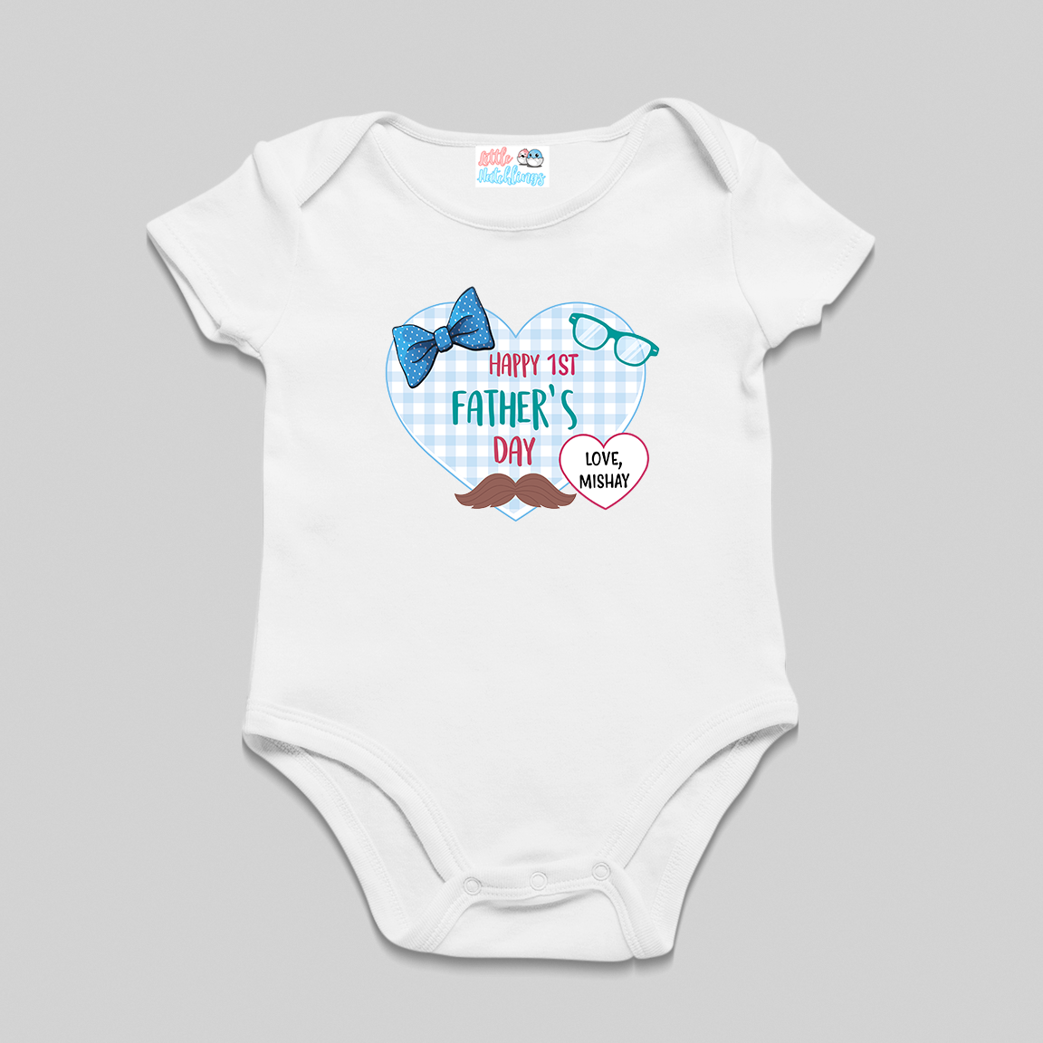 Checkered Heart with Big Bow First Father's Day White