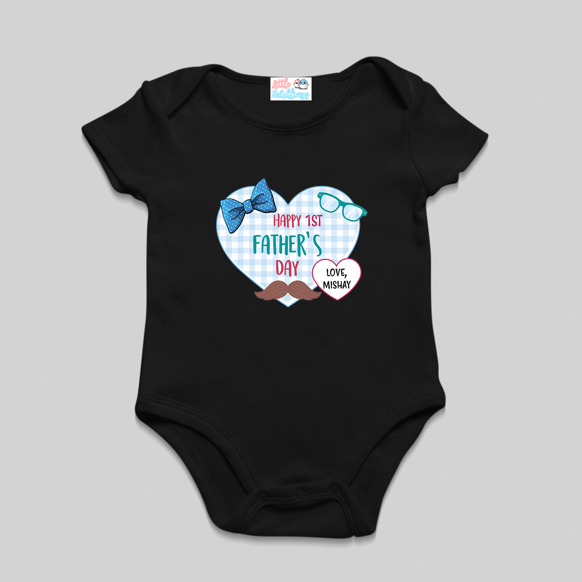 Checkered Heart with Big Bow First Father's Day Black