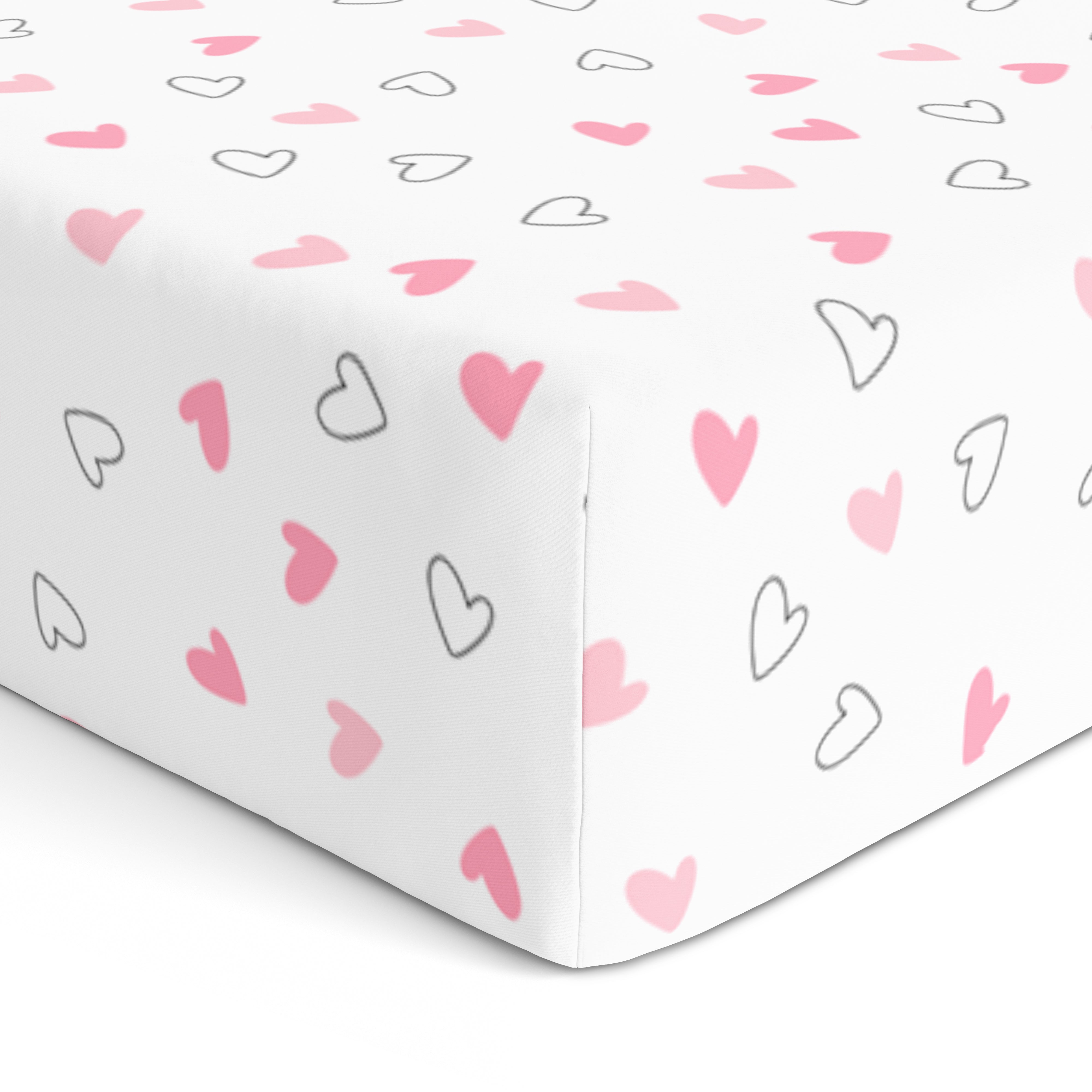 The White Cradle Pure Organic Cotton Fitted Cot Sheet for Baby Crib 24 x 48 inch - Pink Hearts (Medium)