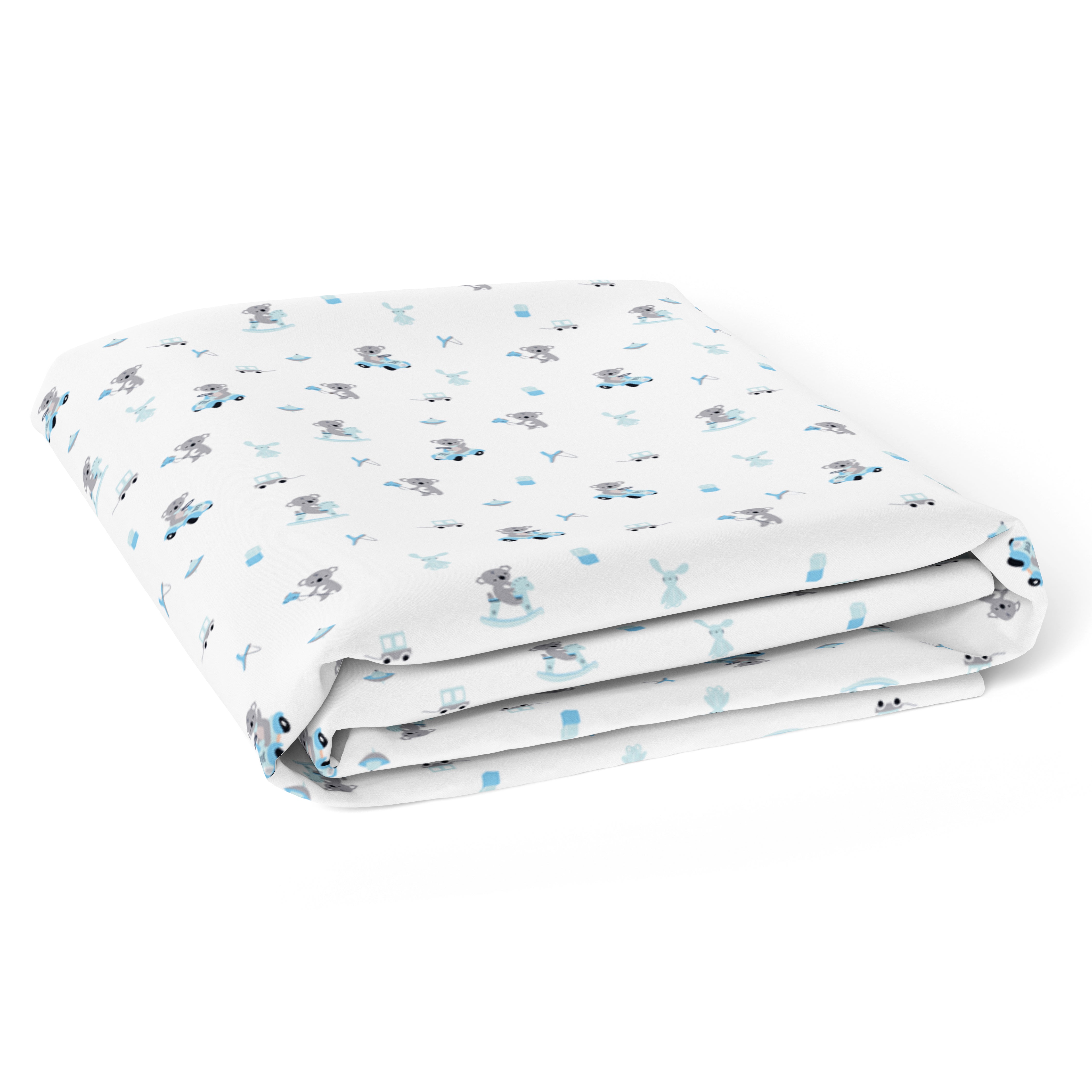 The White Cradle Pure Organic Cotton Fitted Cot Sheet for Baby Crib 28 x 52 inch - Blue Koala with Horse