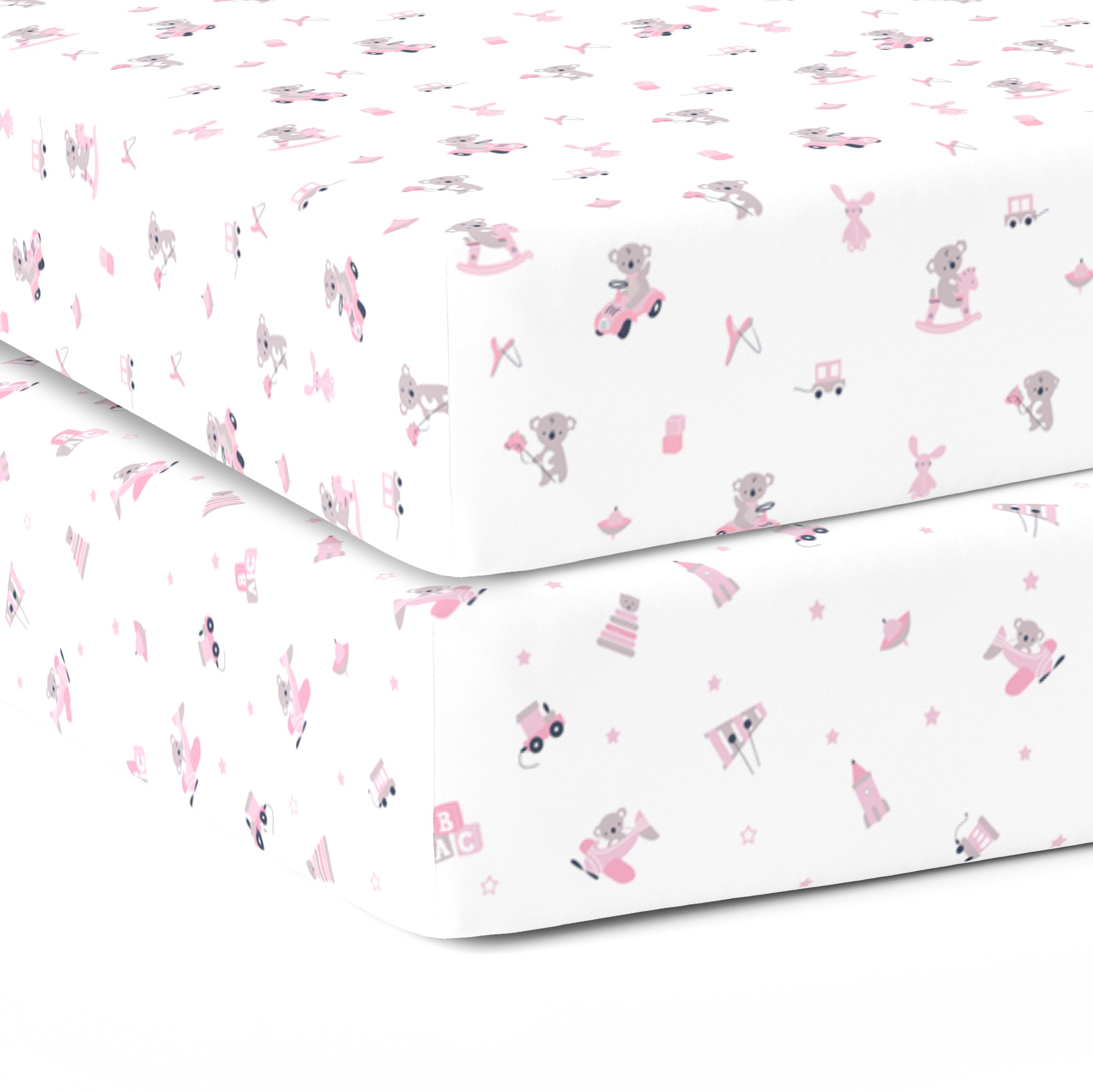 The White Cradle 100% Organic Cotton Crib Fitted Sheets for Baby - Pink Bear 1 and 2