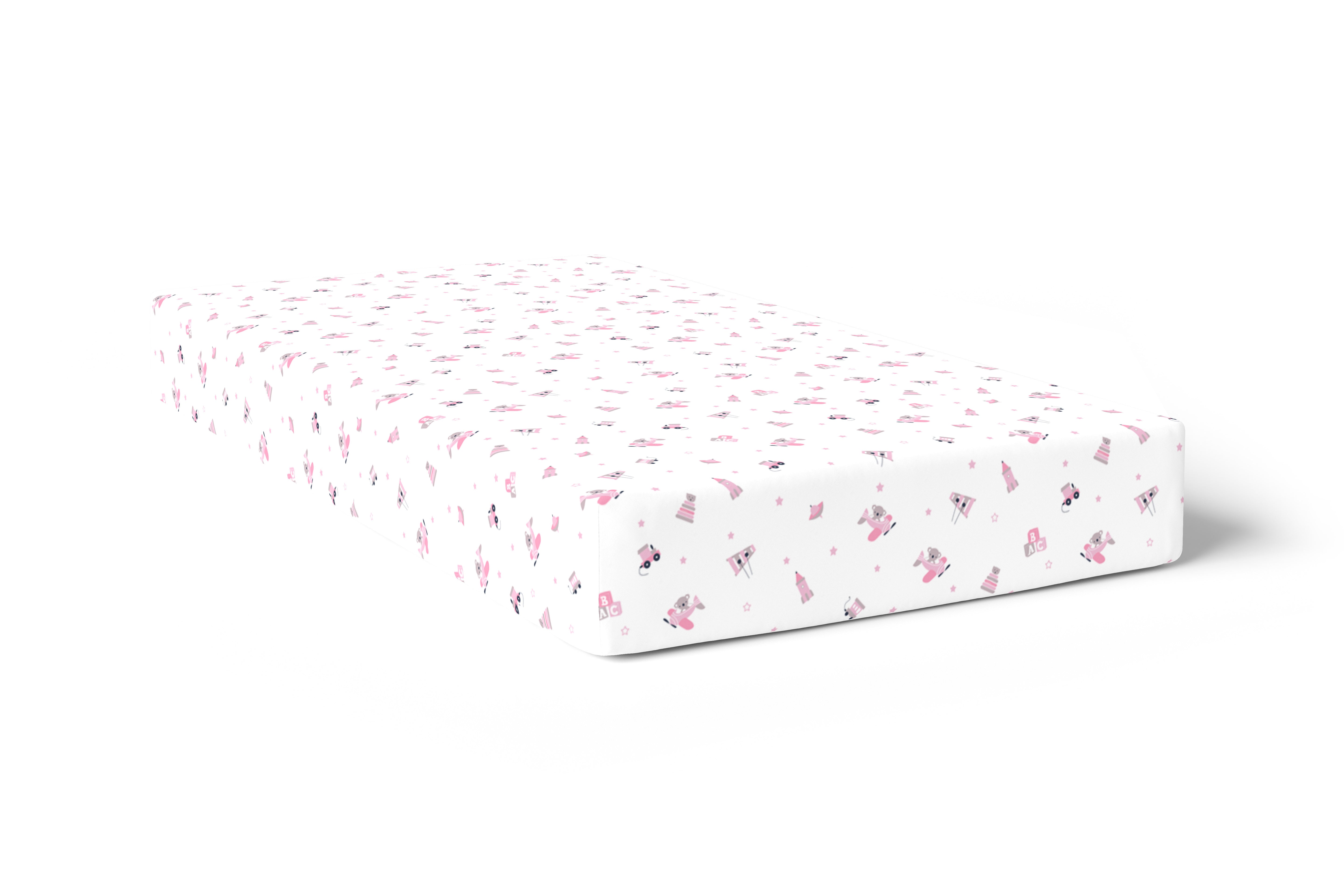 The White Cradle 100% Organic Cotton Crib Fitted Sheets for Baby - Pink Bear 1 and 2