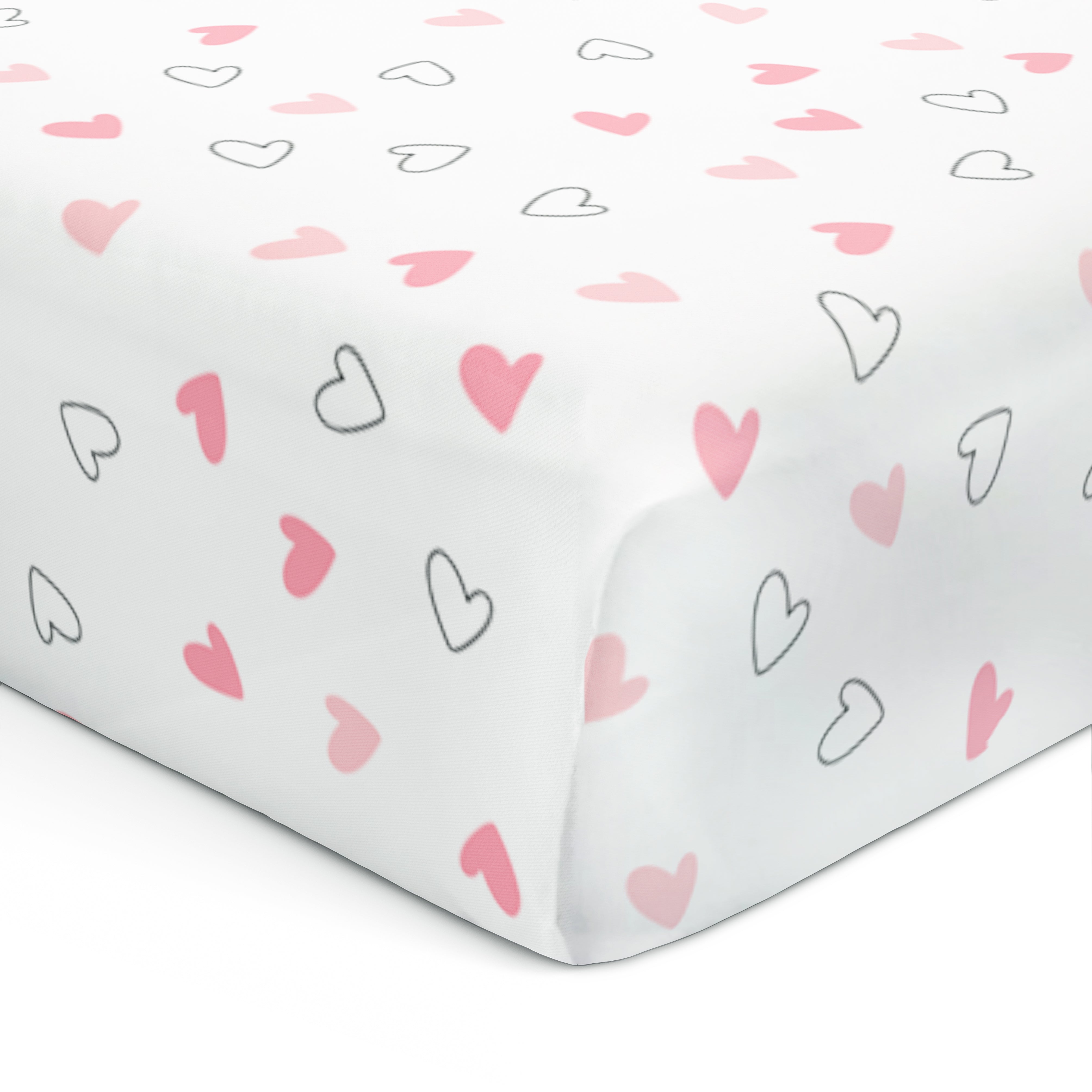 The White Cradle Flat Bed Sheet for Baby Cot & Mattress - Pink Hearts