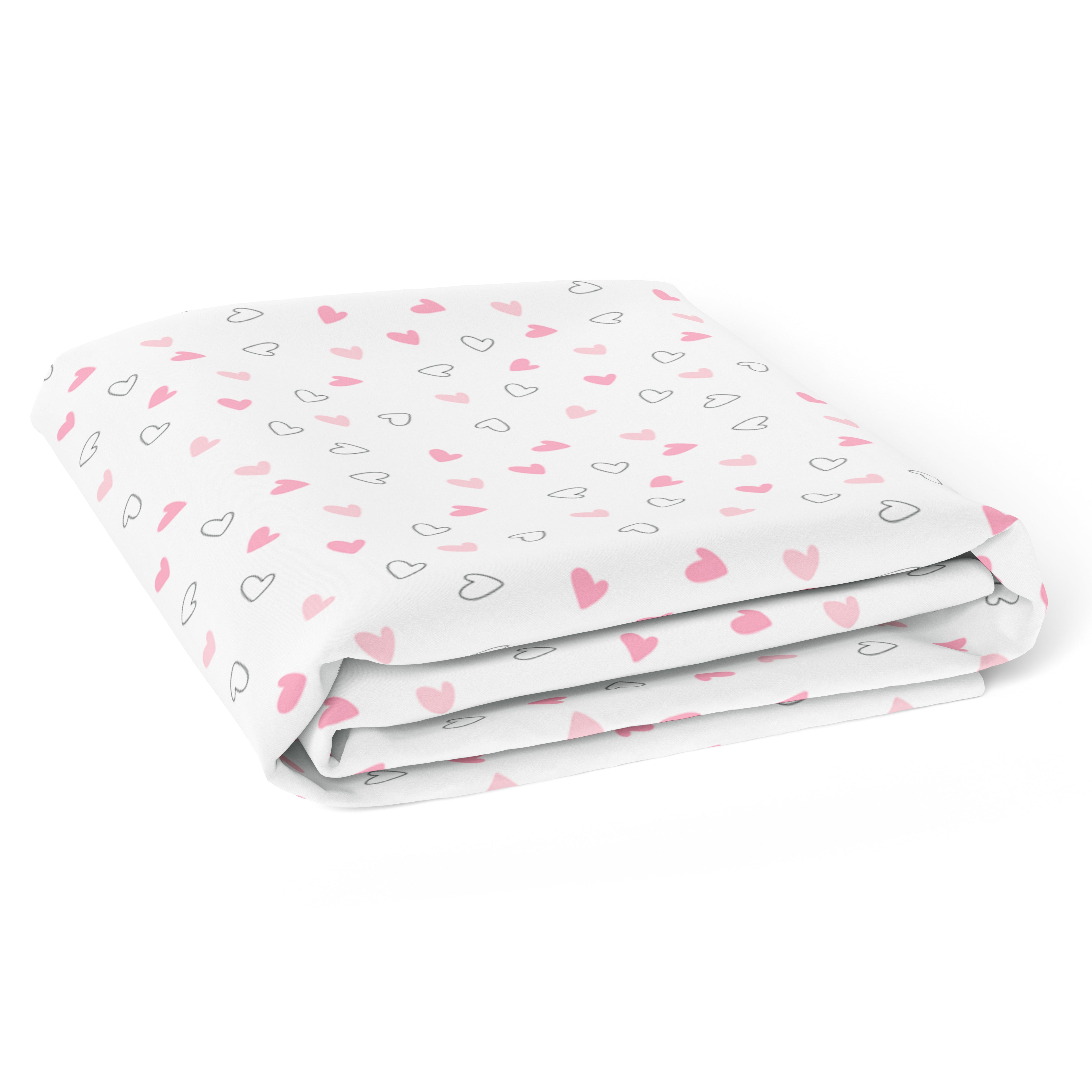 The White Cradle Flat Bed Sheet for Baby Cot & Mattress - Pink Hearts