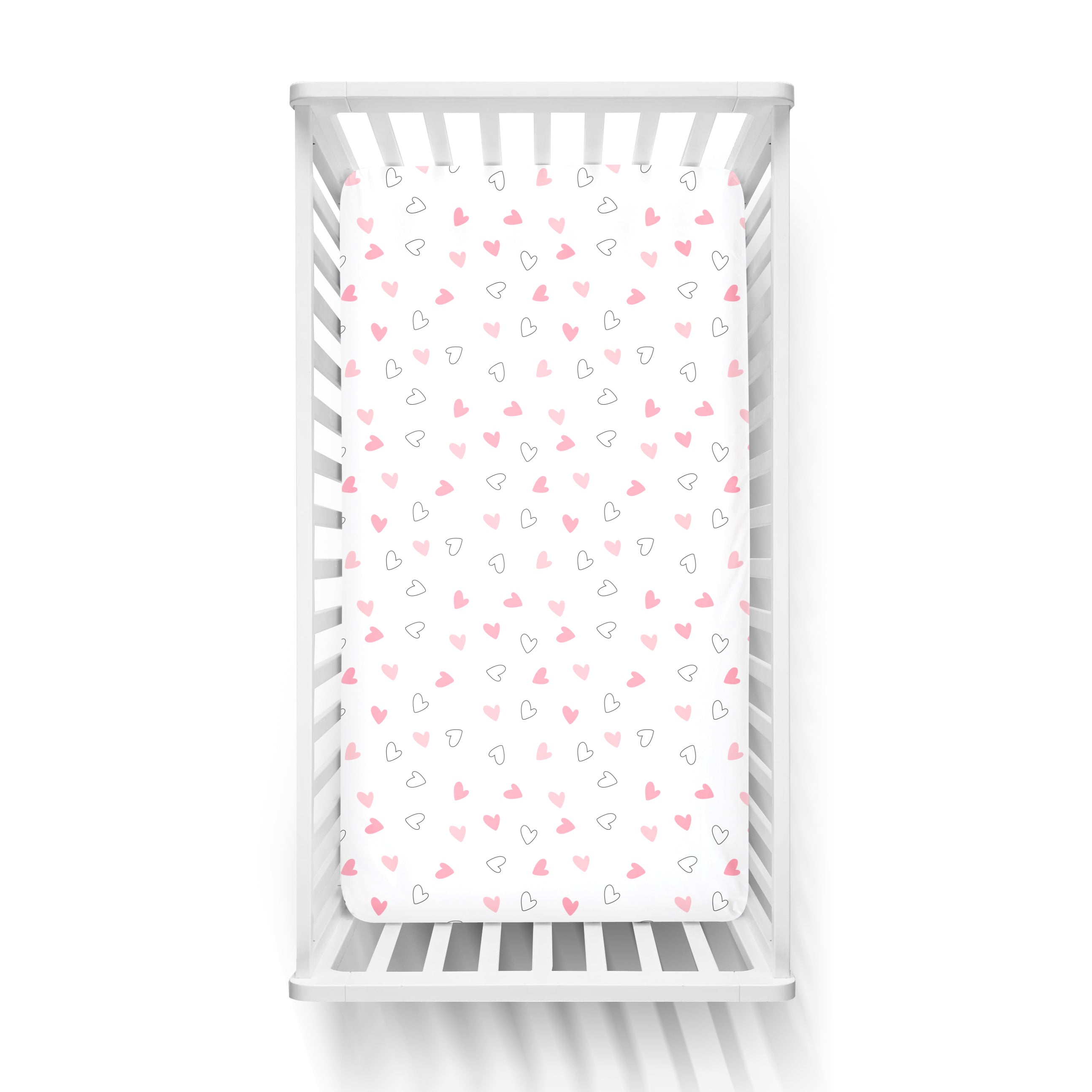 The White Cradle Flat Bed Sheet for Baby Cot & Mattress - Pink Hearts