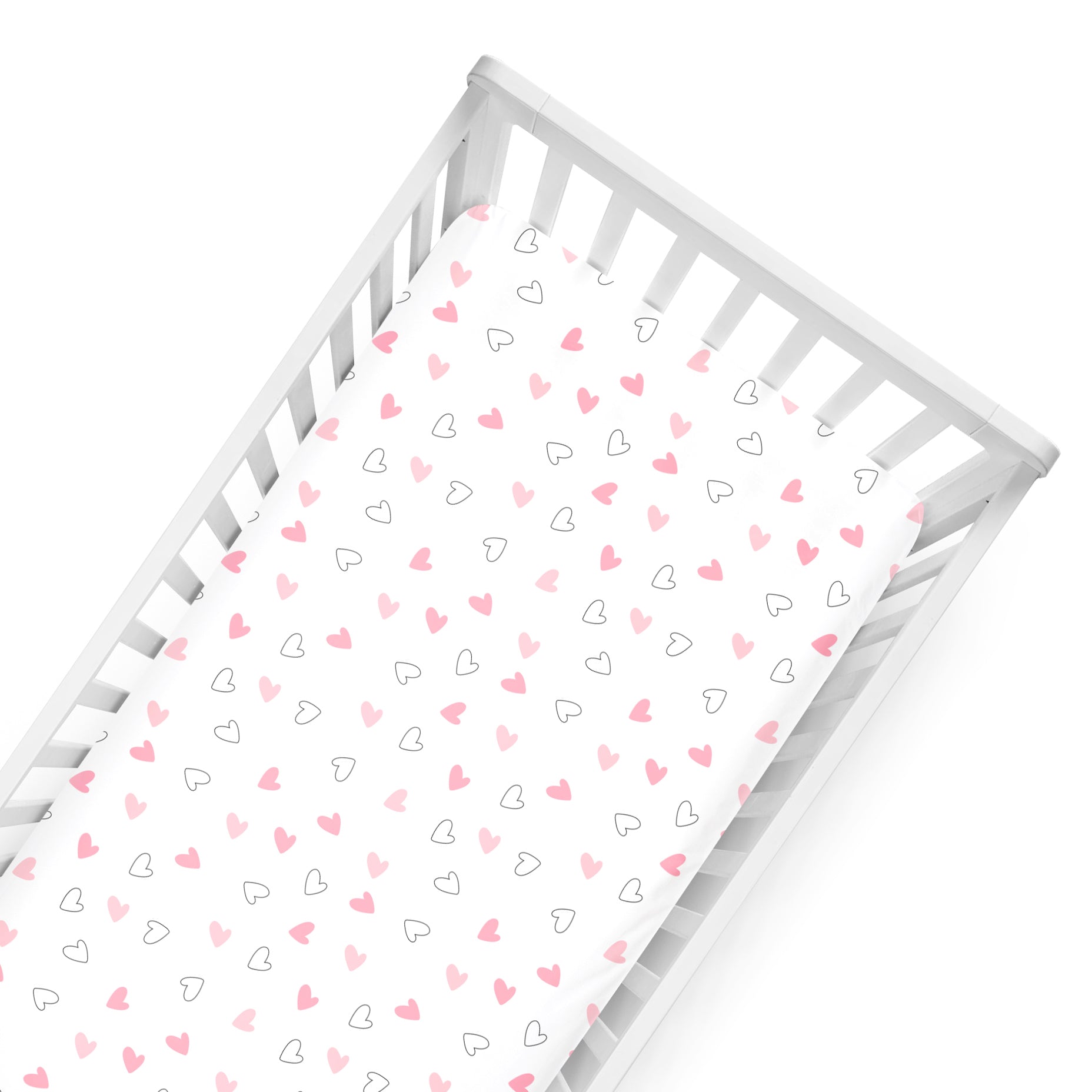 The White Cradle Flat Bed Sheet for Baby Cot & Mattress - Pink Hearts