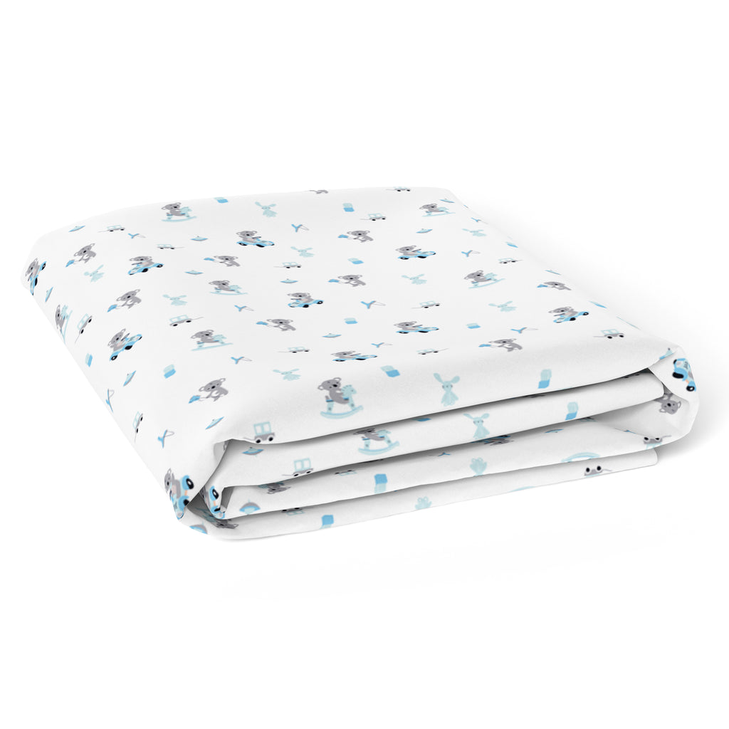 The White Cradle Flat Bed Sheet for Baby Cot & Mattress - Blue Koala with Horse
