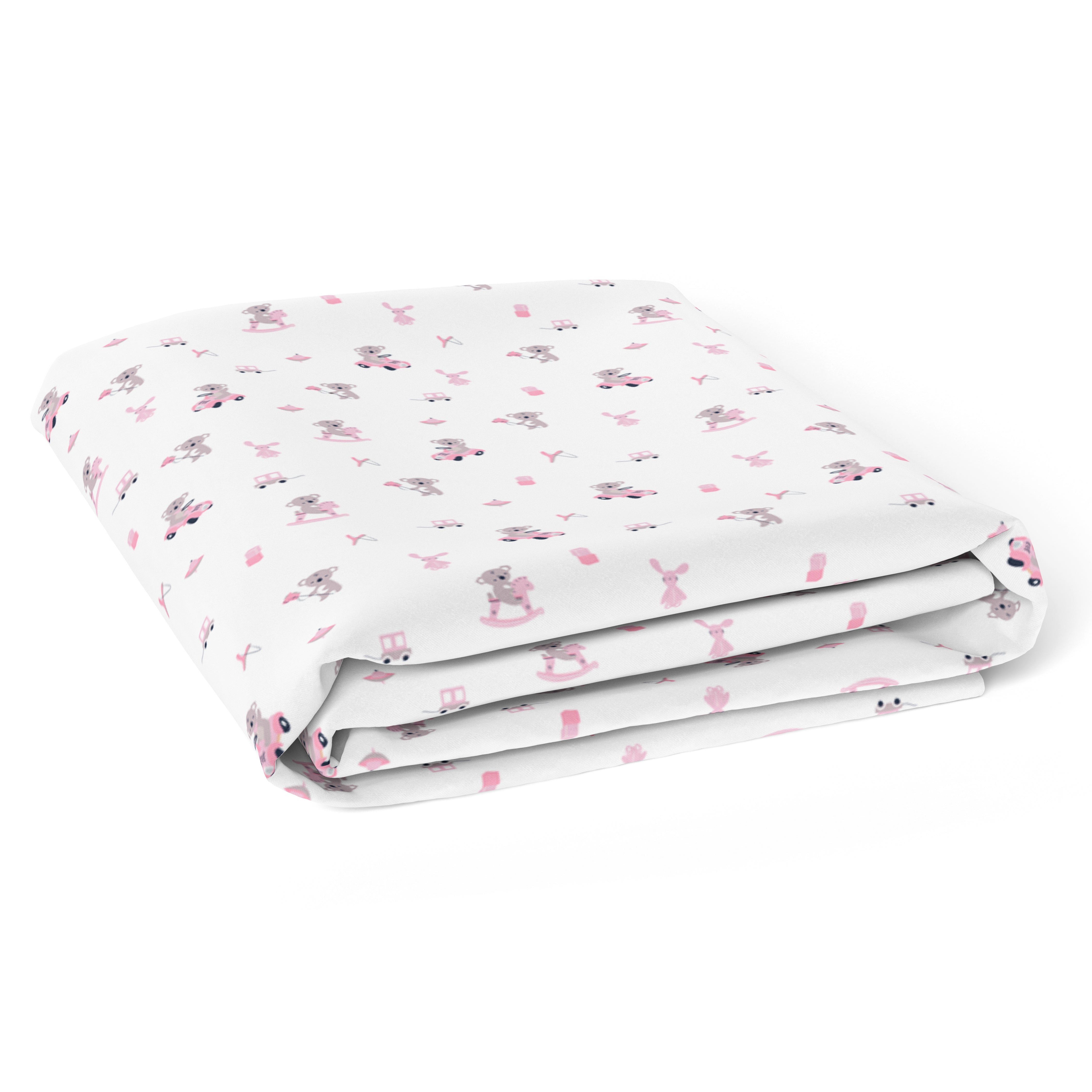 The White Cradle Flat Bed Sheet for Baby Cot & Mattress (2 pcs pack) - Pink Bear 1 and 2
