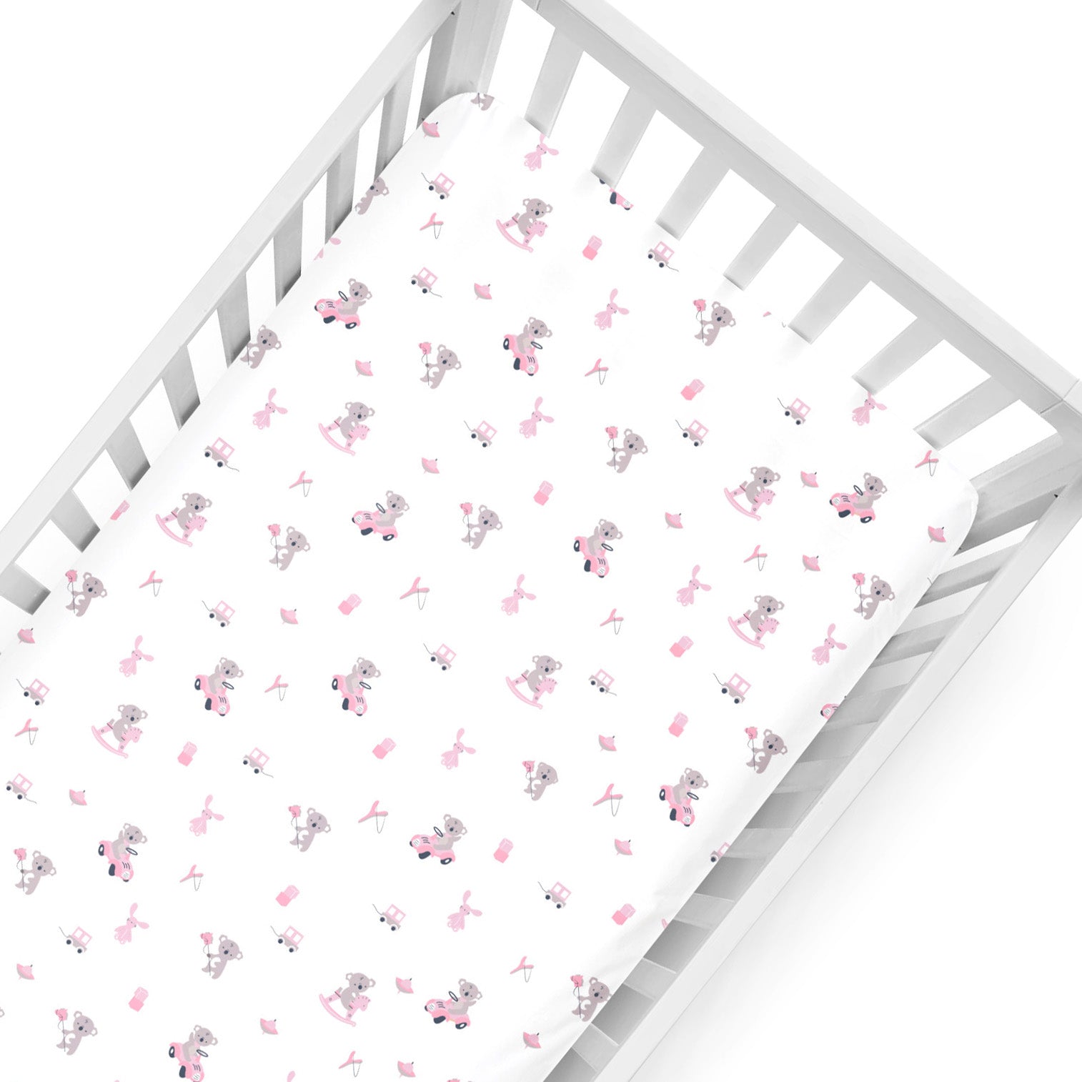 The White Cradle Flat Bed Sheet for Baby Cot & Mattress (2 pcs pack) - Pink Bear 1 and 2