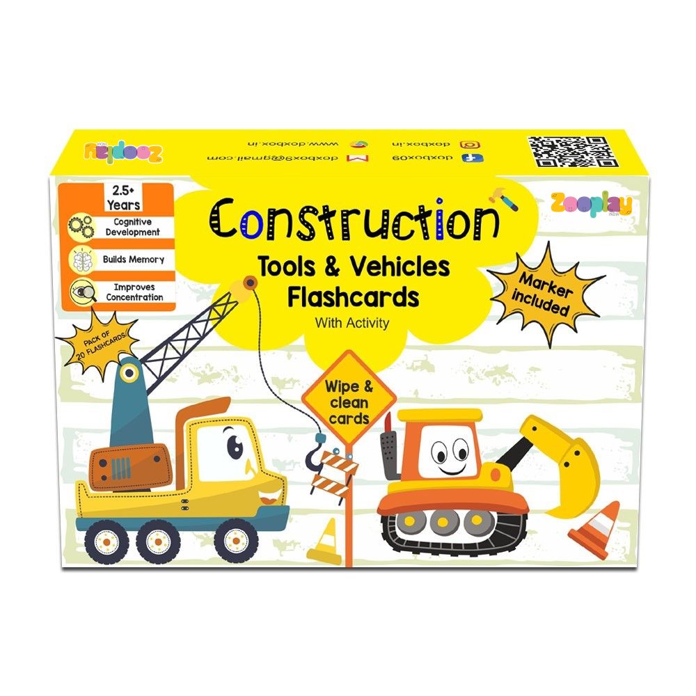 Construction Tools and Vehicles Flash Cards- Pack of 20