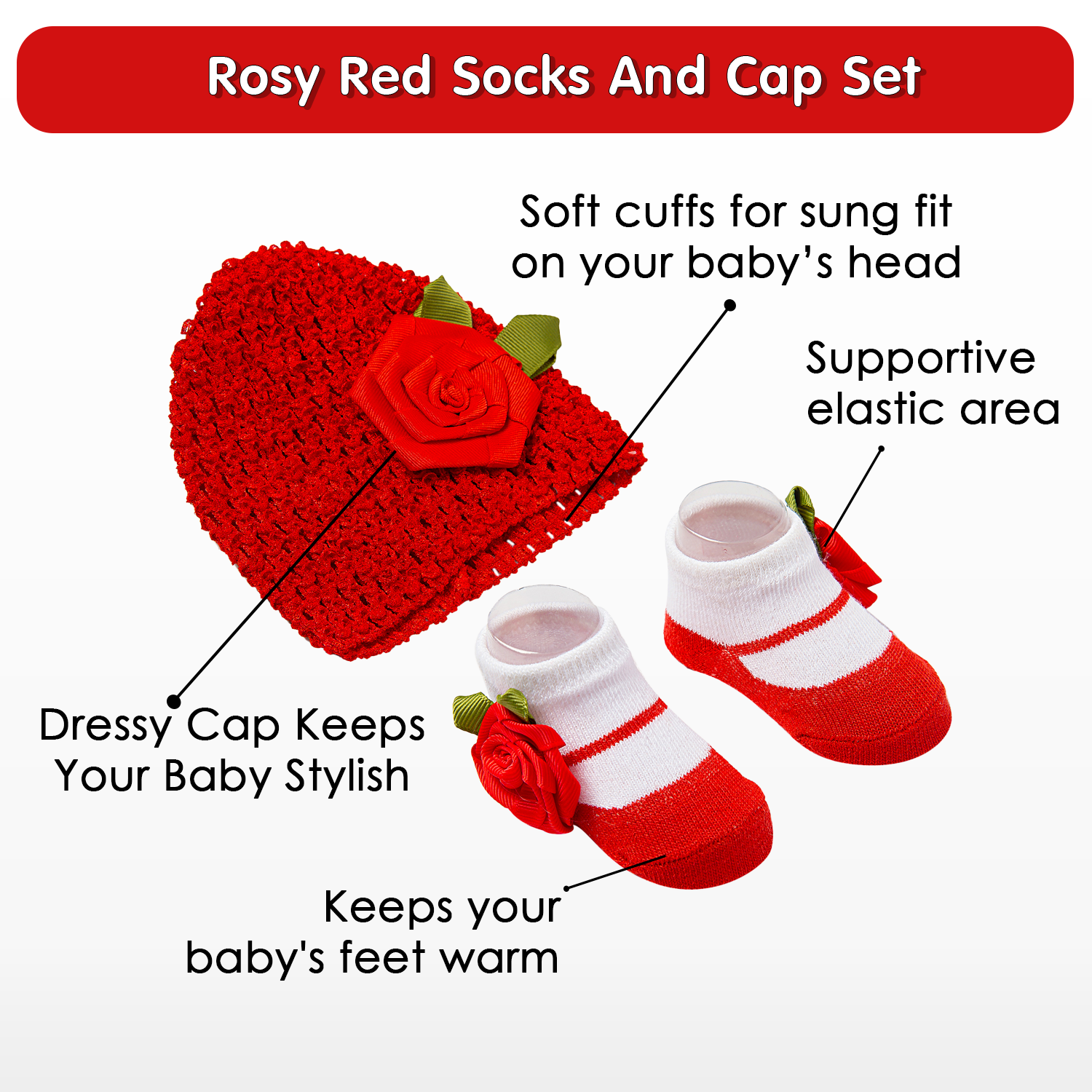 Rosy Red Socks And Cap Set