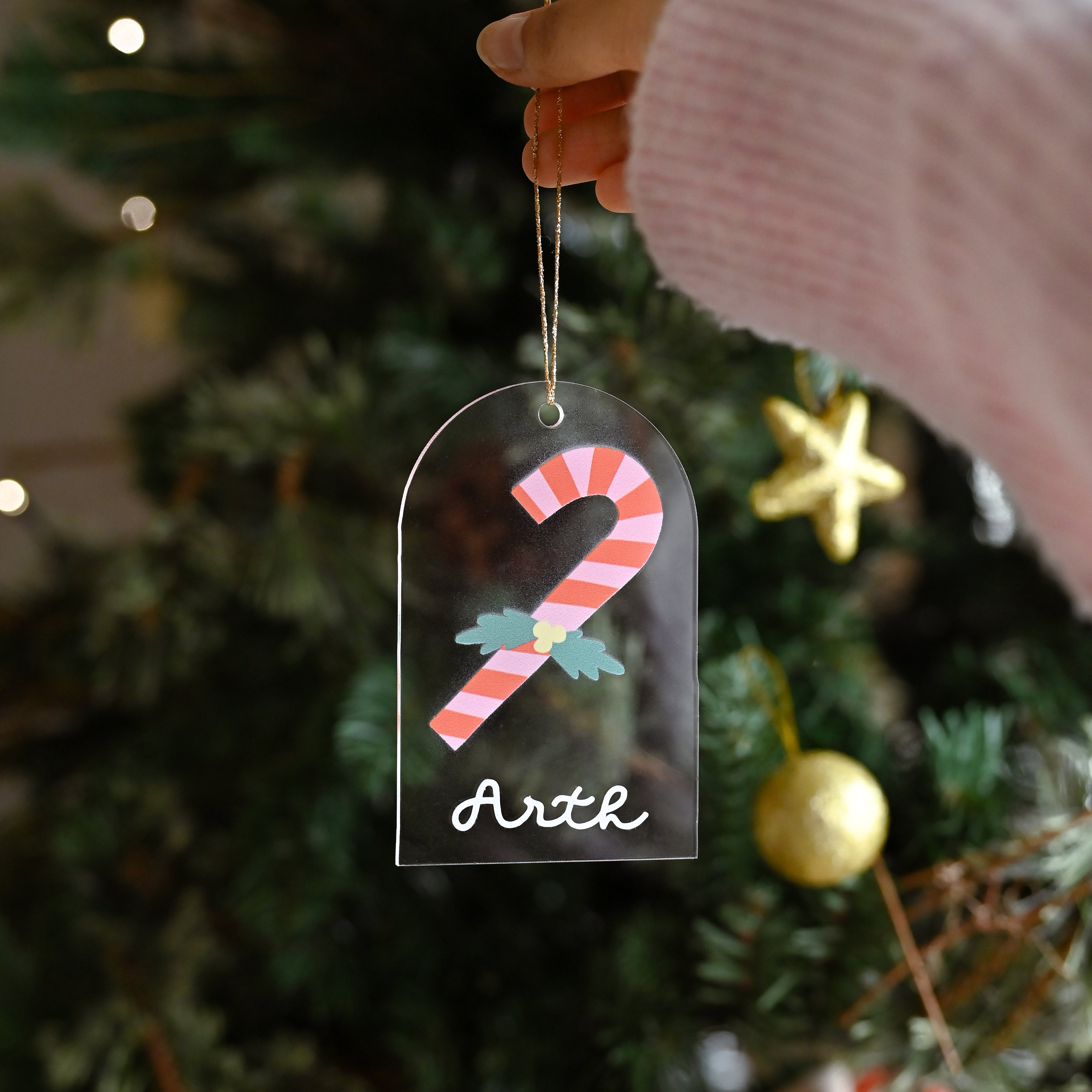 Name Ornament - Printed, Candycane