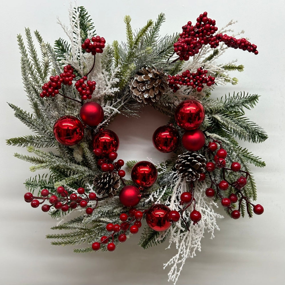 Cherry Pine Cone Holiday Wreath