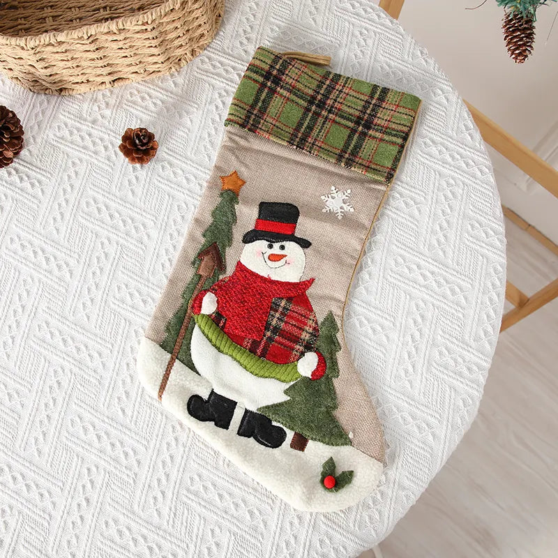 Checkered Cheer Stocking (Chilly Snowman)