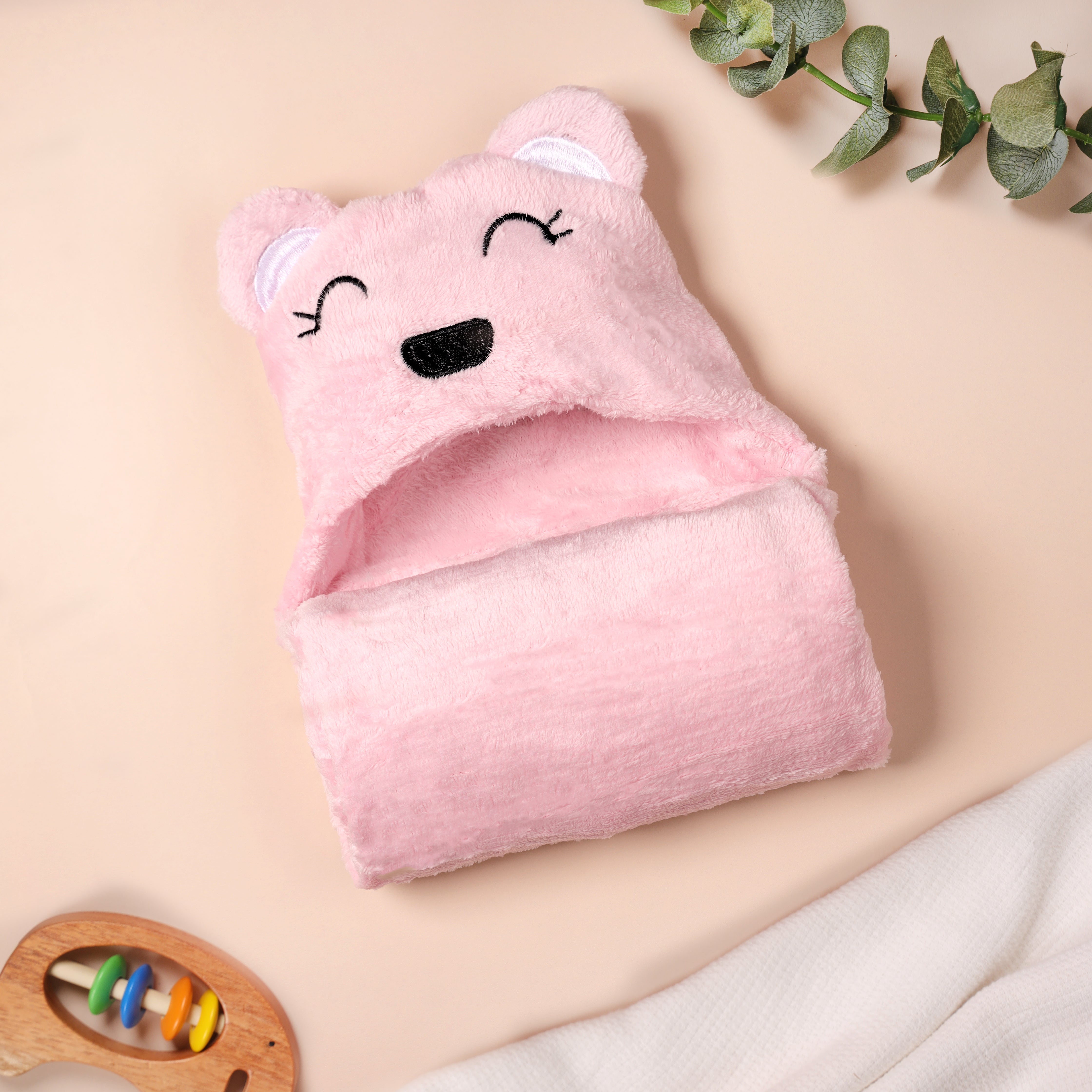 Pink Bear Hooded Fur Blanket