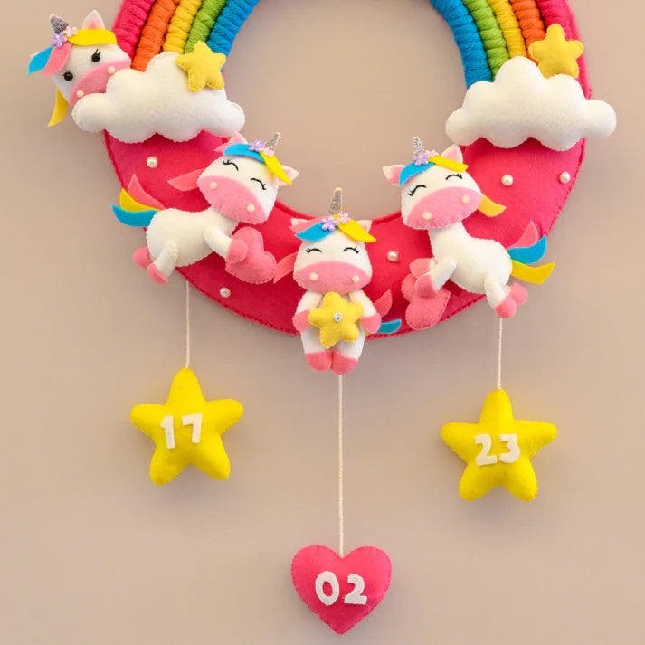 Junior Rainbow and Unicorn-Themed Custom Name Macrame Wreath