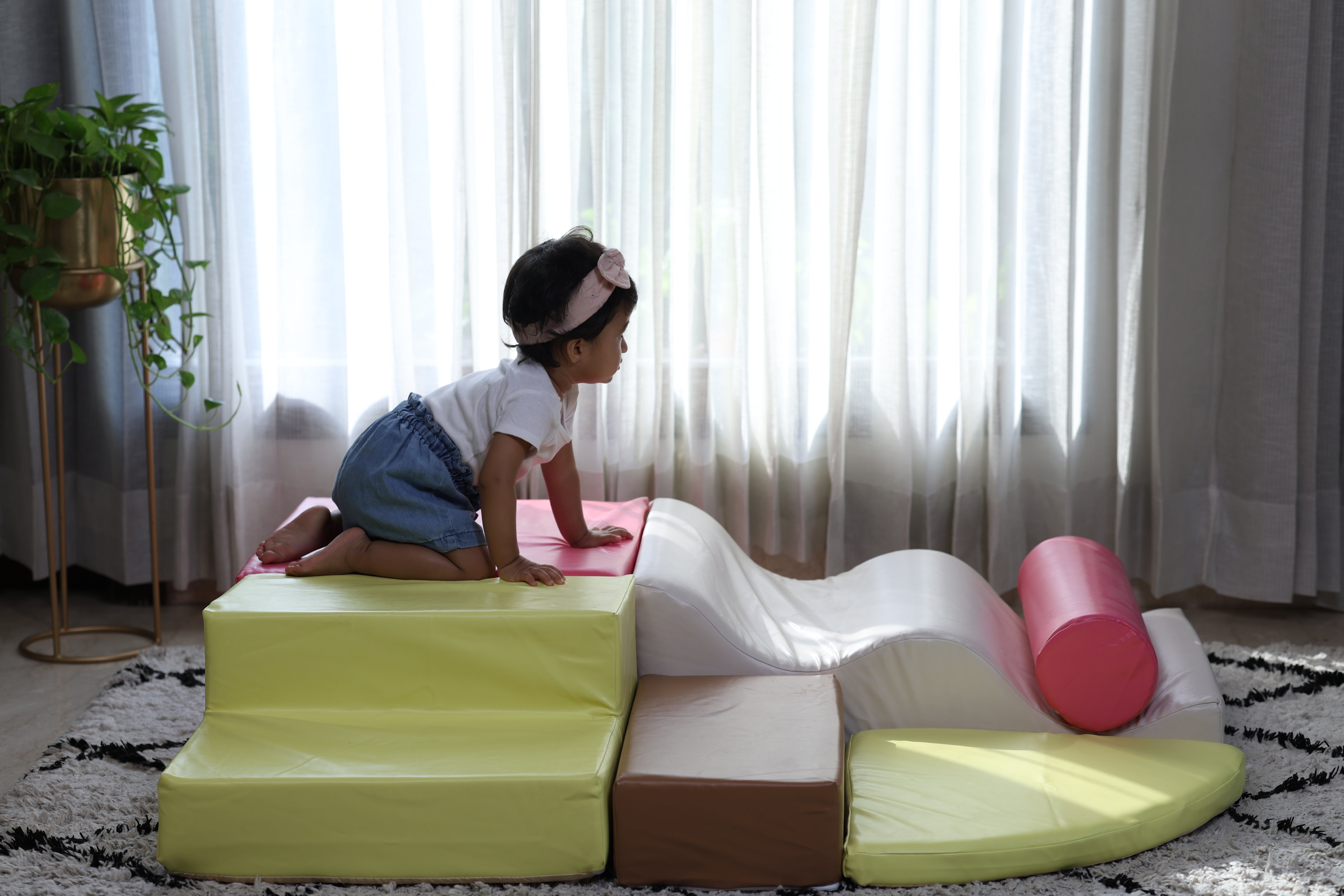 Oplus 6-piece Fun and versatile Soft Play Set for Kids - Dark Green And Yellow Color/Pink And Yellow