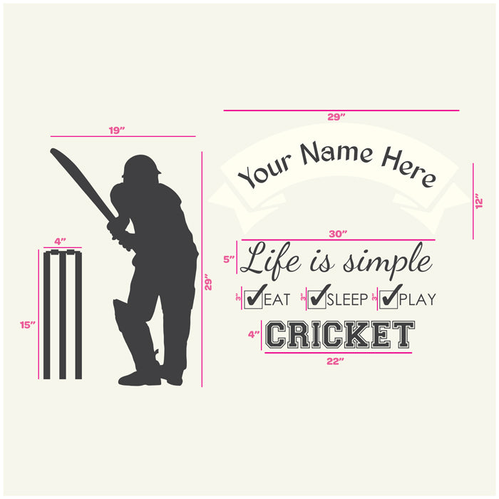 Cricket Player Wall Name Sticker