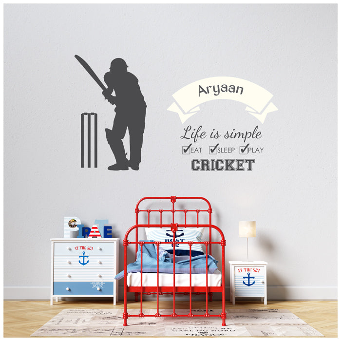 Cricket Player Wall Name Sticker