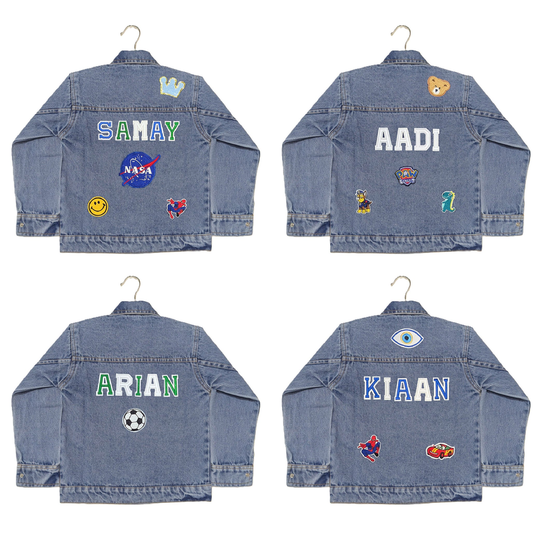 Custom Denim Jackets With Embroidered Varsity Letter Patches - Light Blue
