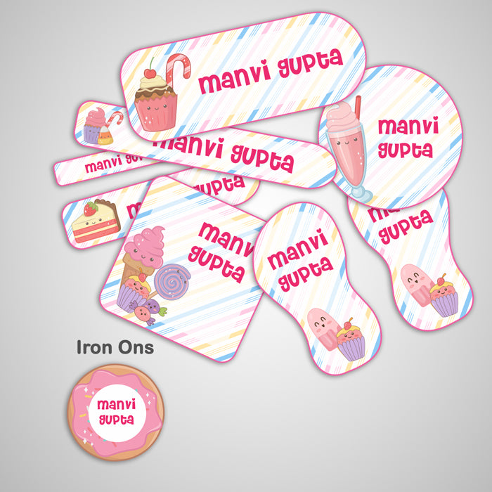 Cute Ice Cream Name Label - Complete / Split / Iron Ons Packs
