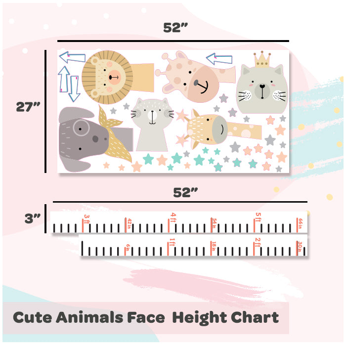 Cute Animals Face Height Chart Wall Sticker