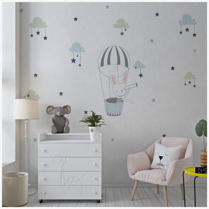 Cute Bunny In Balloon Wall Sticker For Kids Room