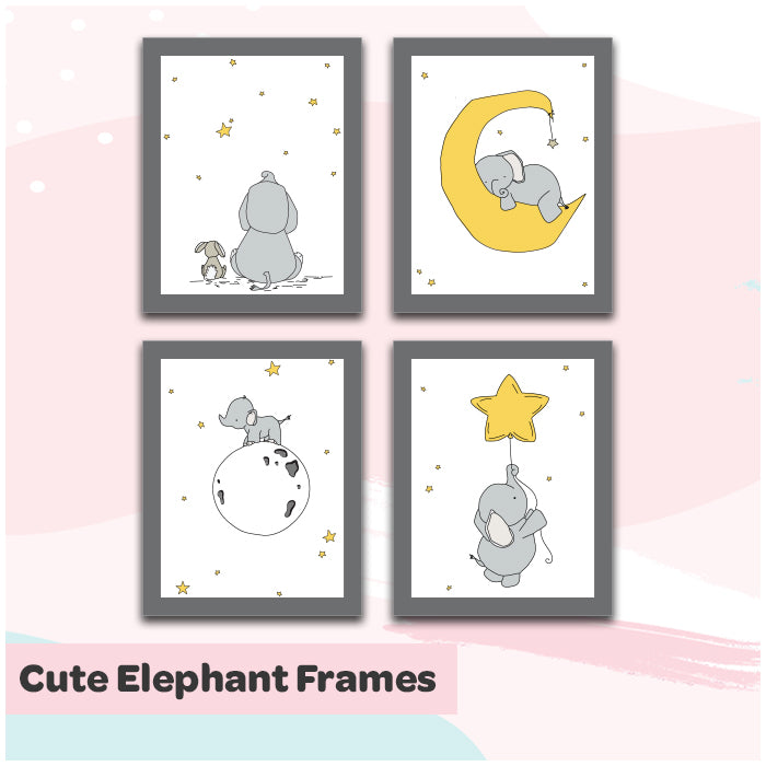 Cute Elephant Framed Wall Art (Set of 4)
