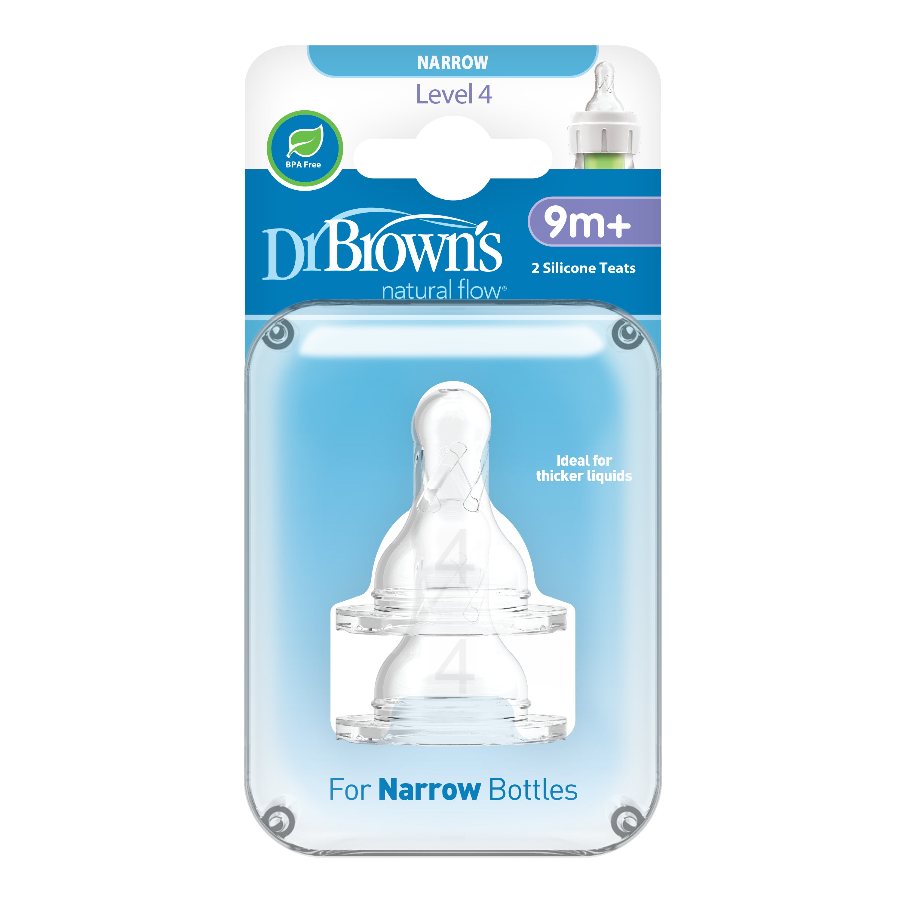 Dr. Brown's Level 4 Silicone Narrow Nipple, 2-Pack