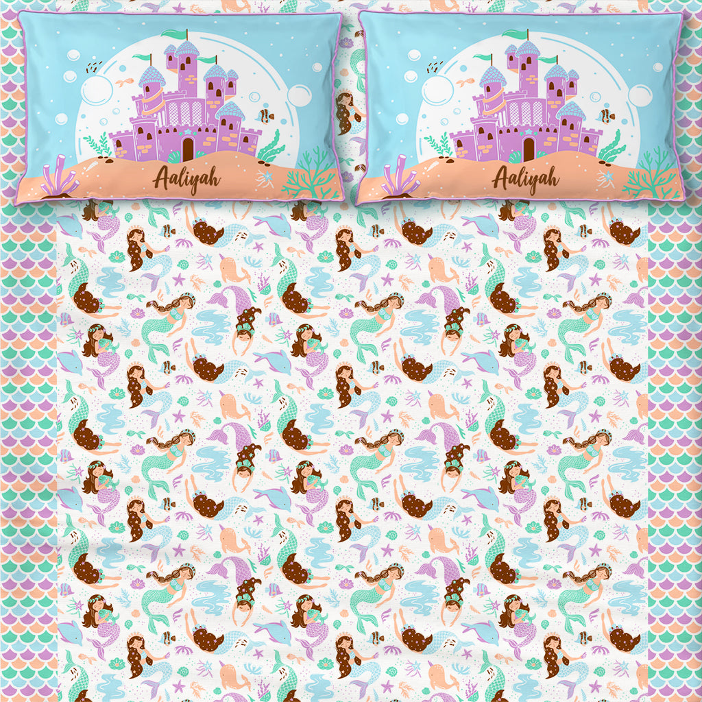 Magical Mermaids 100% Cotton King Size Bedsheet With 2 Pillow Covers