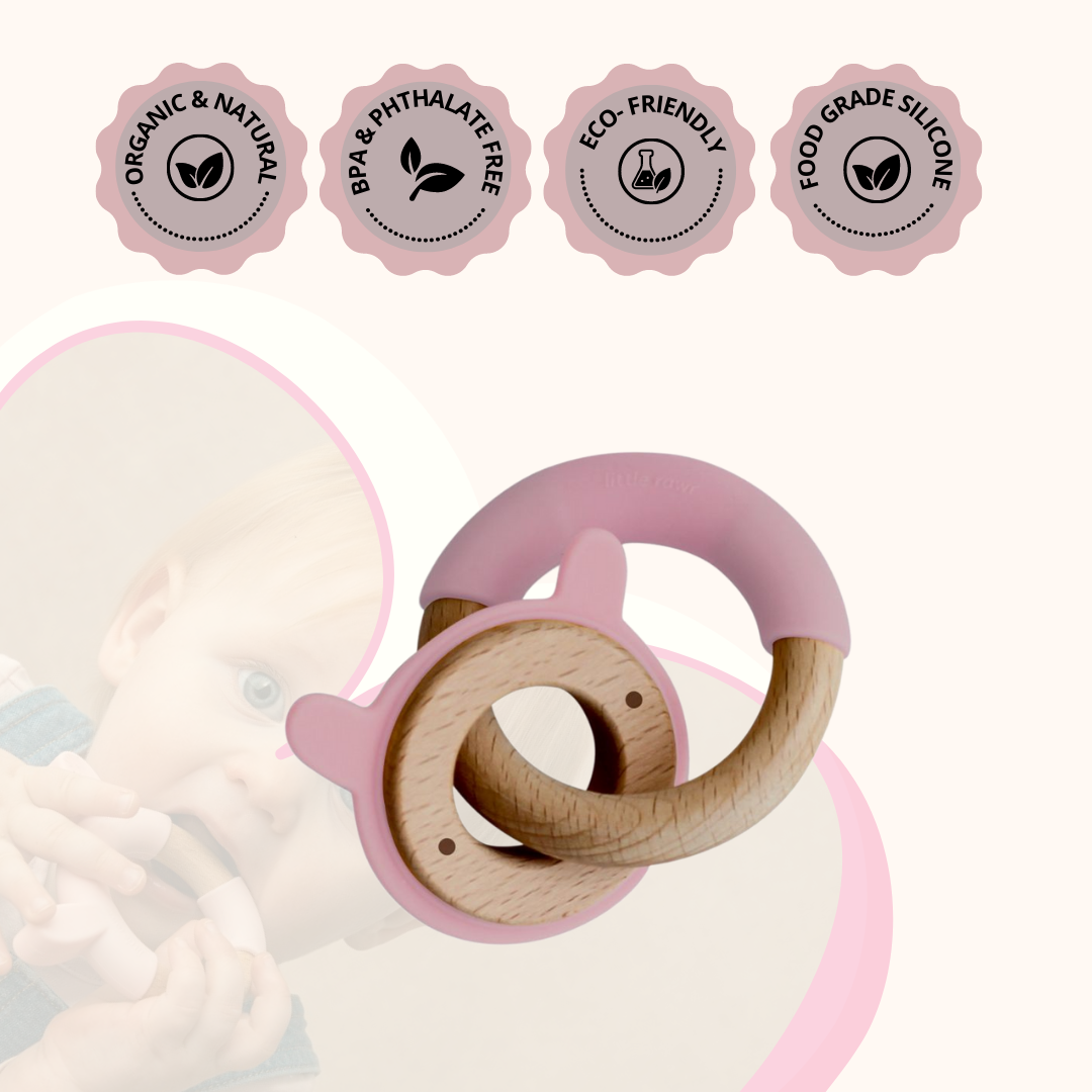 Wood Critter & Ring Teether - Pink