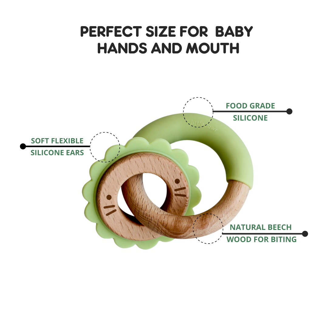 Wood Critter & Ring Teether - Green