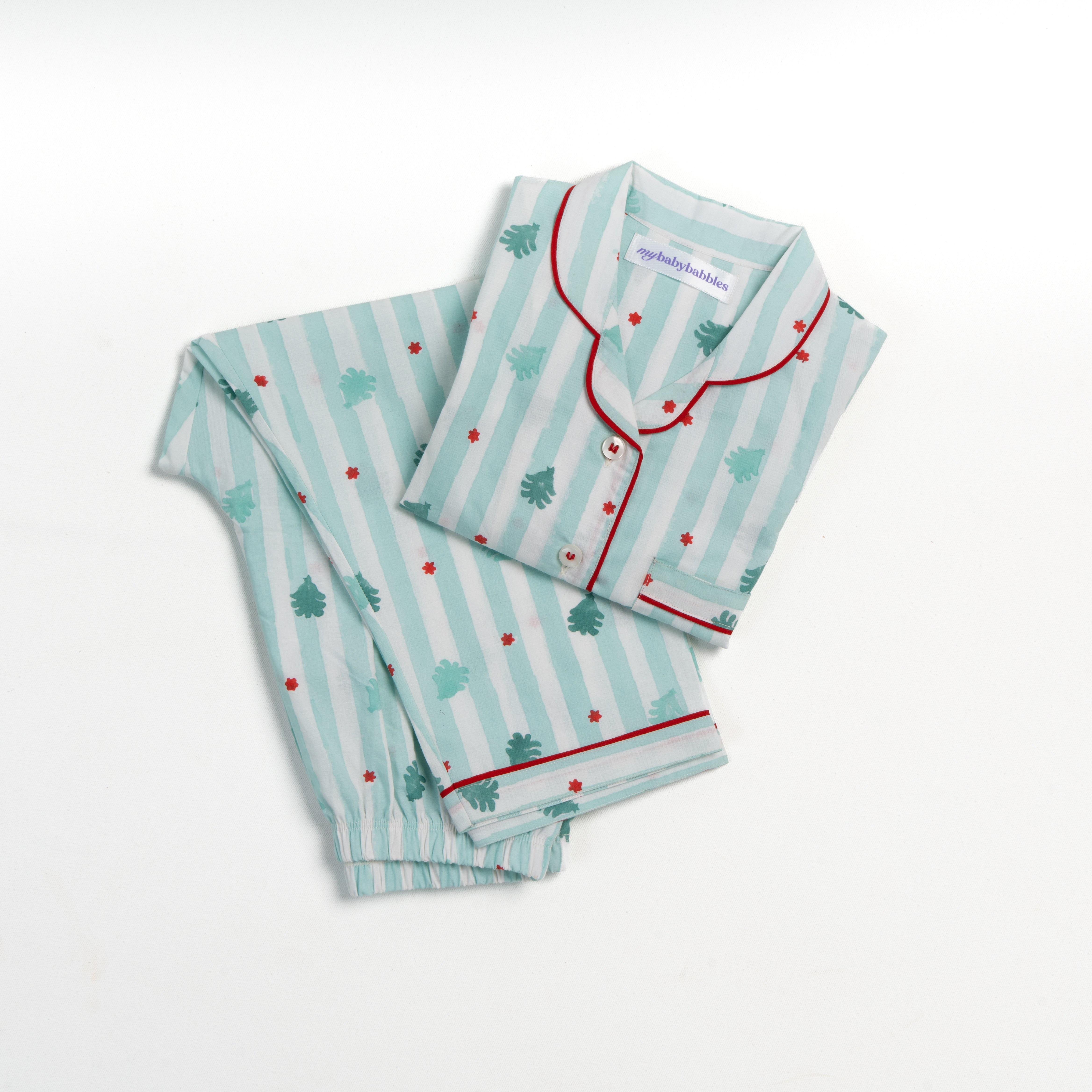 Personalised Snowy Pines Block Printed Pyjamas for Kids