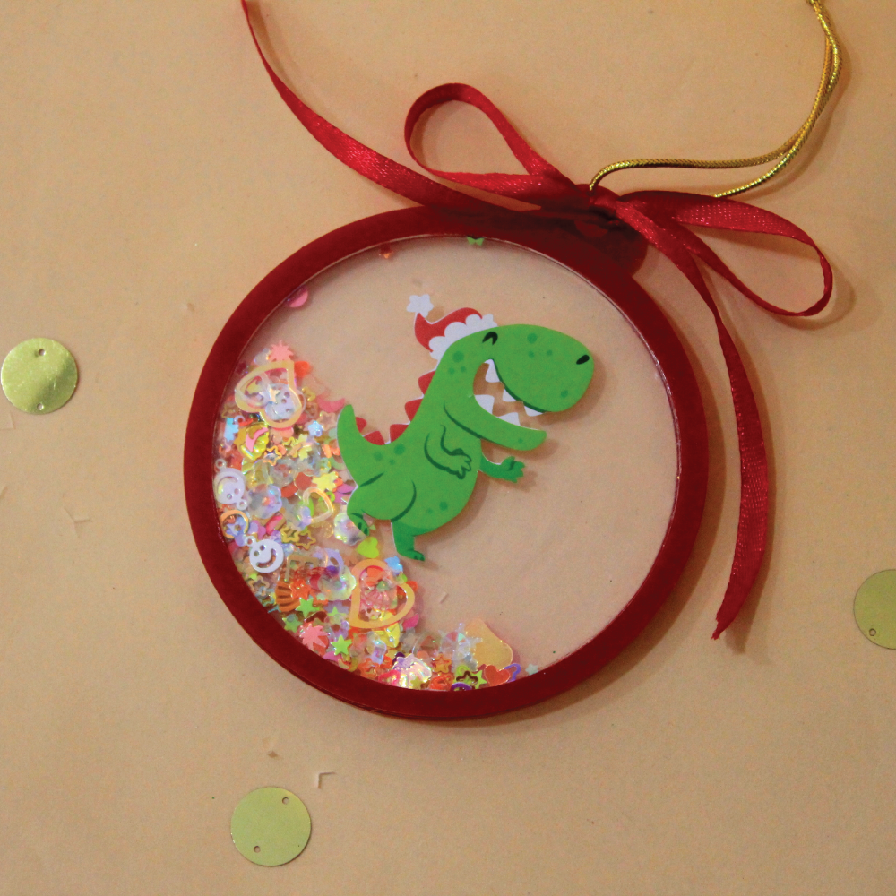 Glitter Shake Ornament-red-Dino