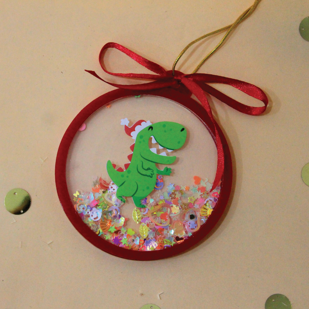 Glitter Shake Ornament-red-Dino