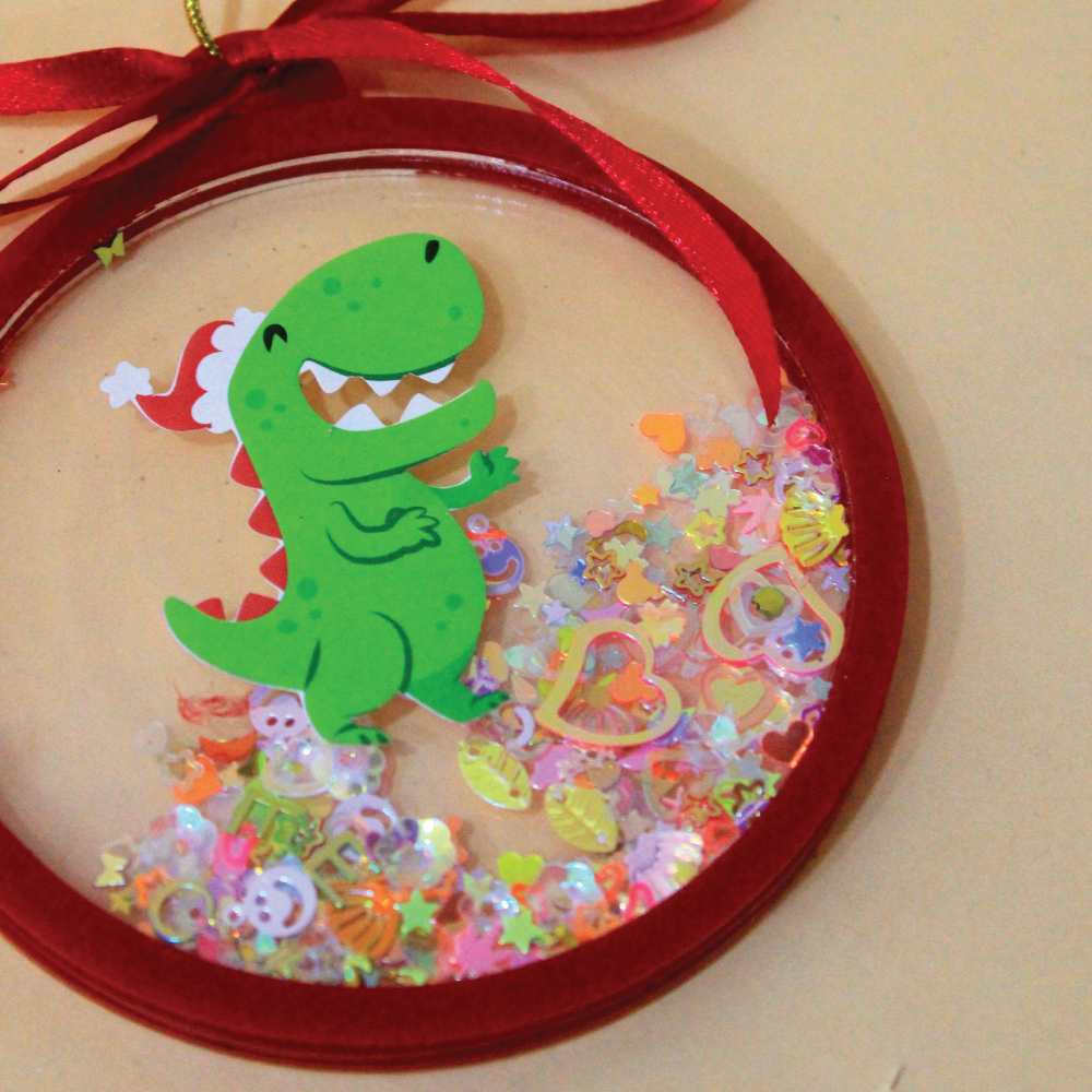 Glitter Shake Ornament-red-Dino