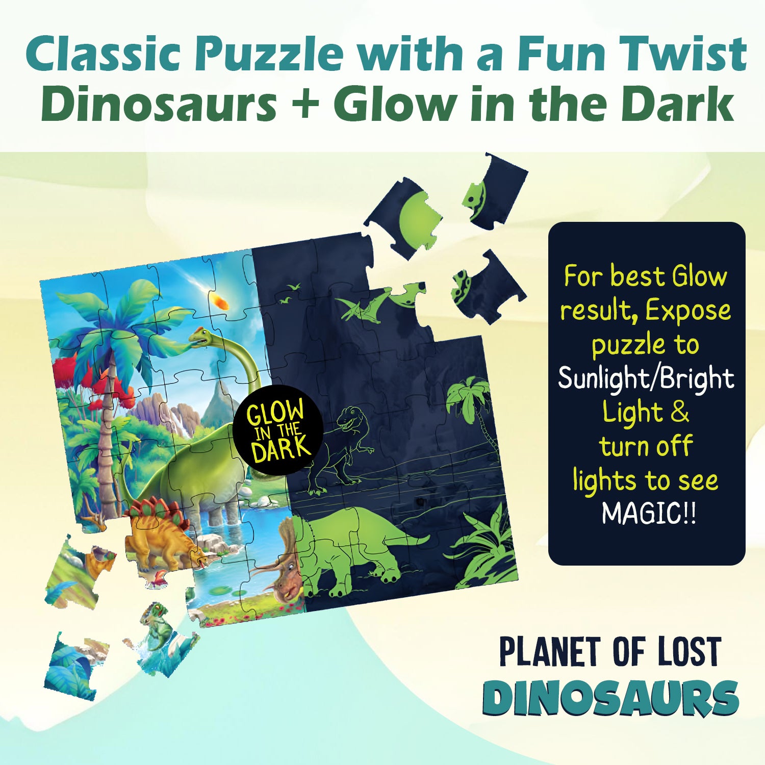 Planet Of Lost Dinosaur - Glow In The Dark - 48 Piece Puzzles