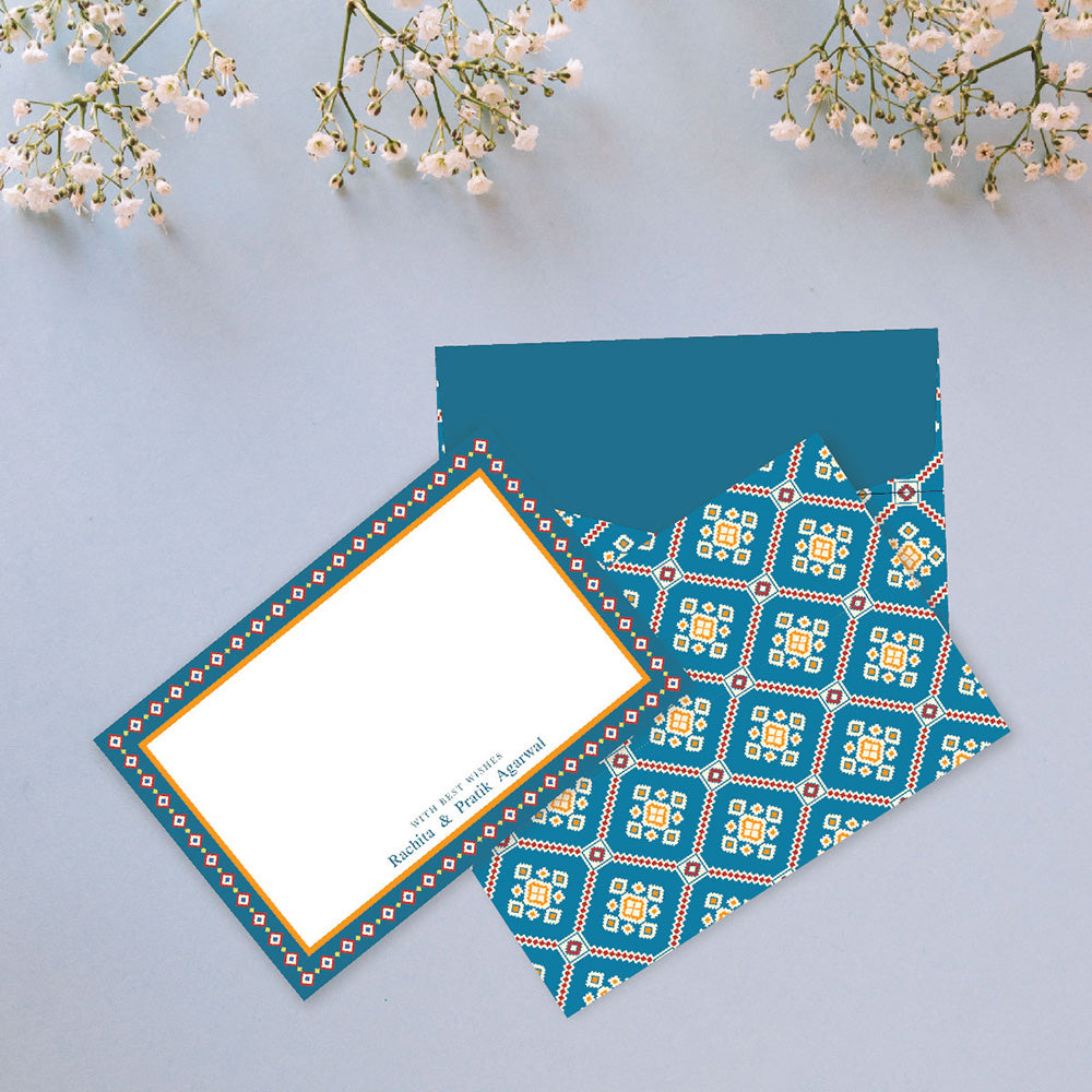 Flat Cards + Envelopes - Set of 25 - Blue Patola