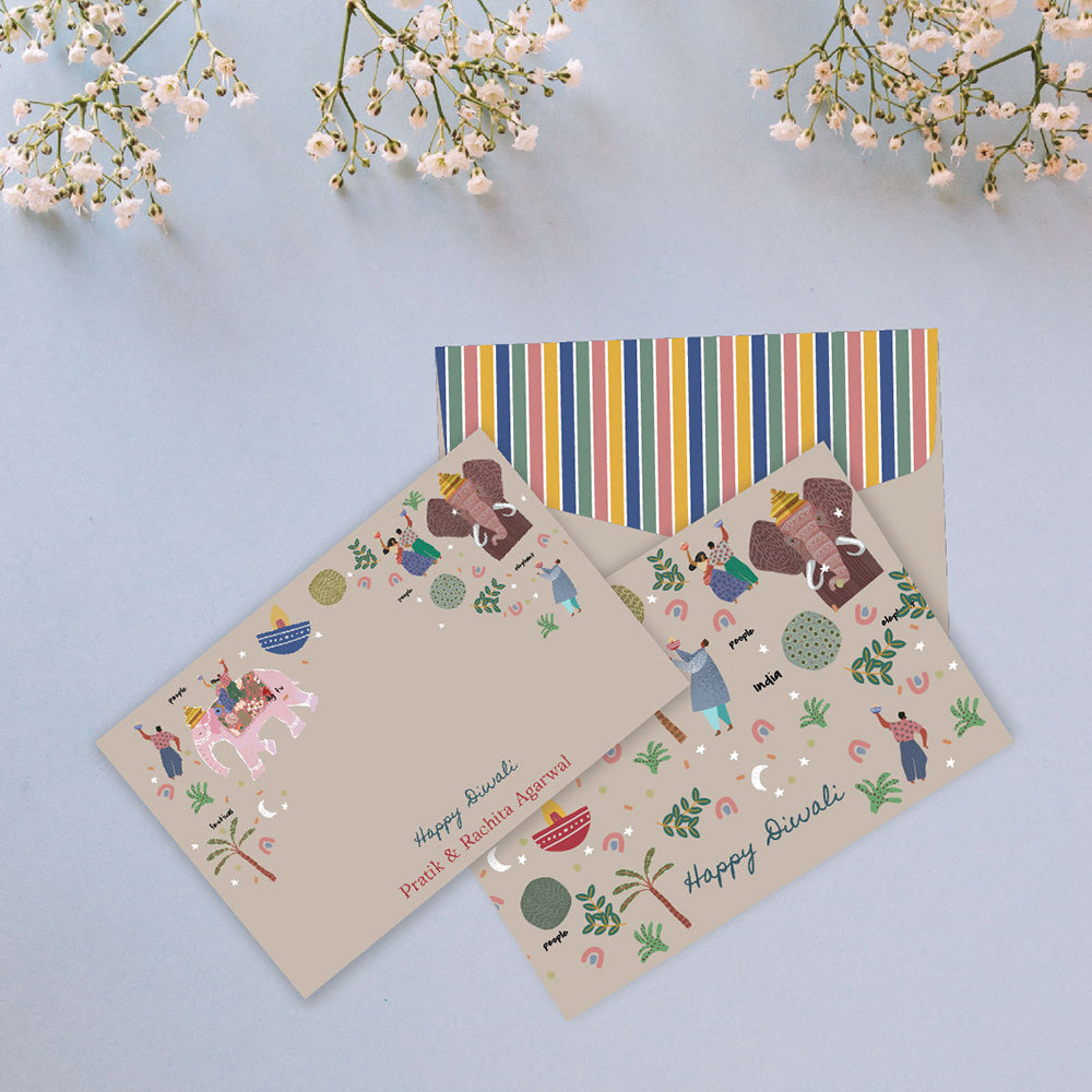 Flat Cards + Envelopes - Set of 25 - Diwali Burst