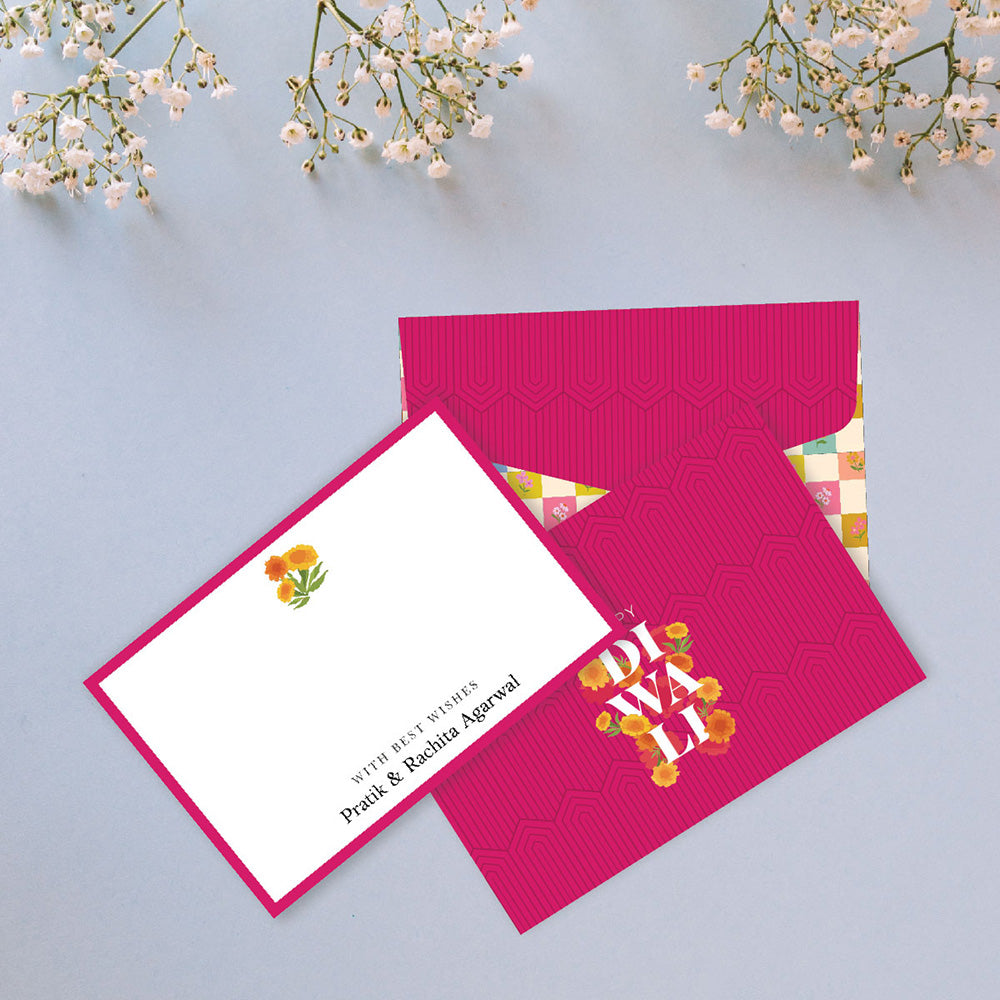 Flat Cards + Envelopes - Set of 25 - Diwali Typo