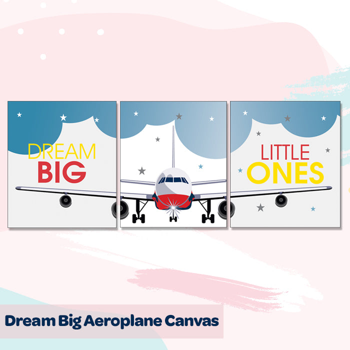 Dream Big Aeroplane Canvas For Wall (Set of 3)