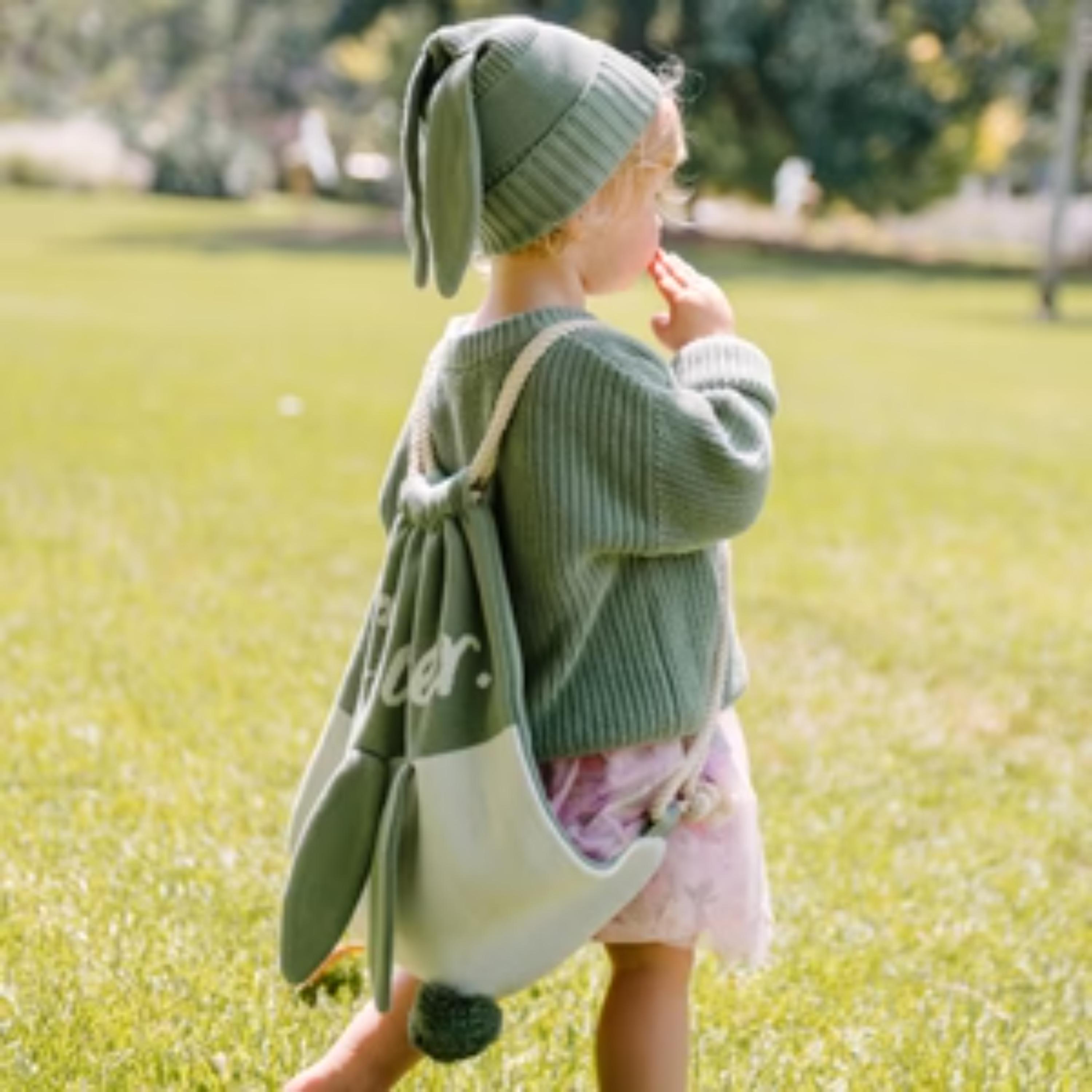 Bunny Beanie - Base: Lily Pad; Letter: Ivory