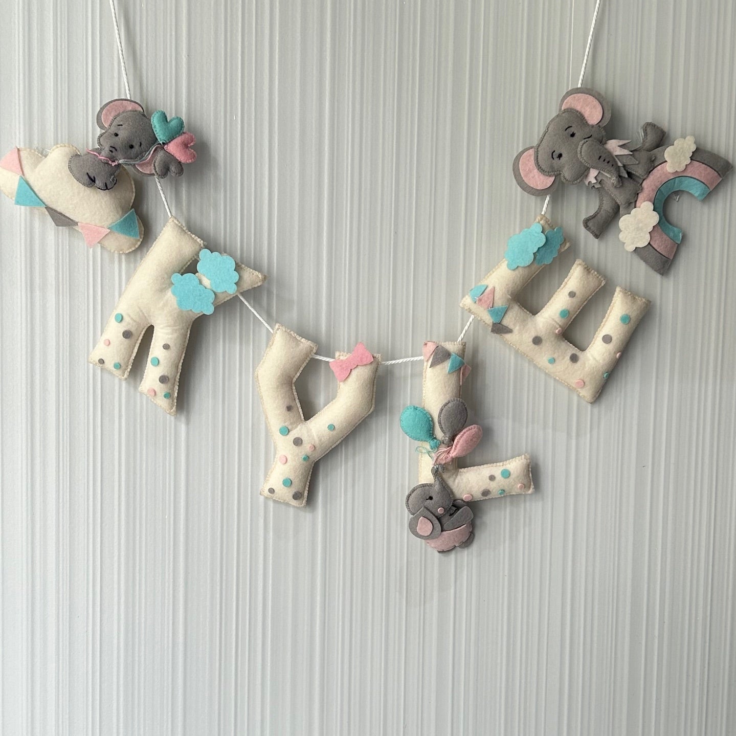 Babble Wrap Elephant Rainbow Name Bunting/Garland