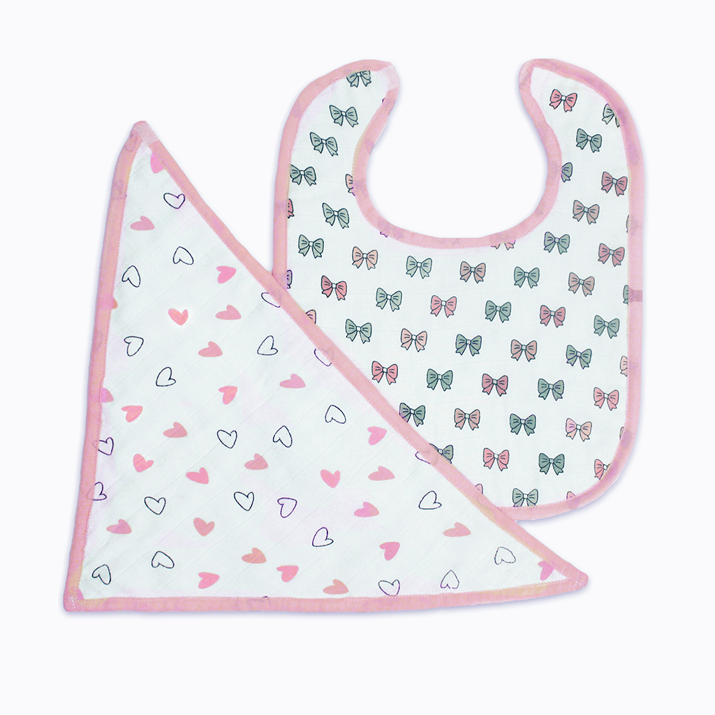 The White Cradle Baby Feeding Bibs Set of 2 - Pink Heart