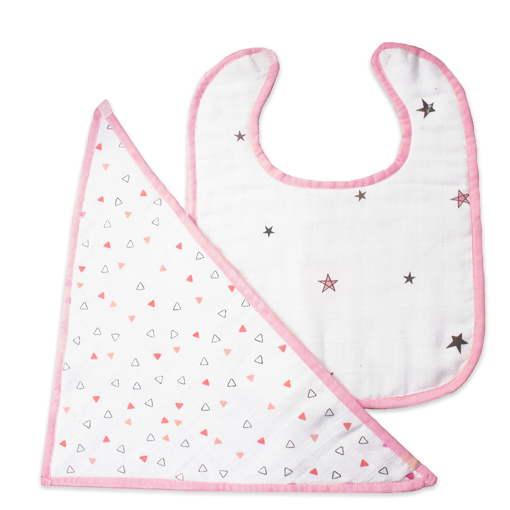 The White Cradle Baby Feeding Bibs Set of 2 - Pink Heart