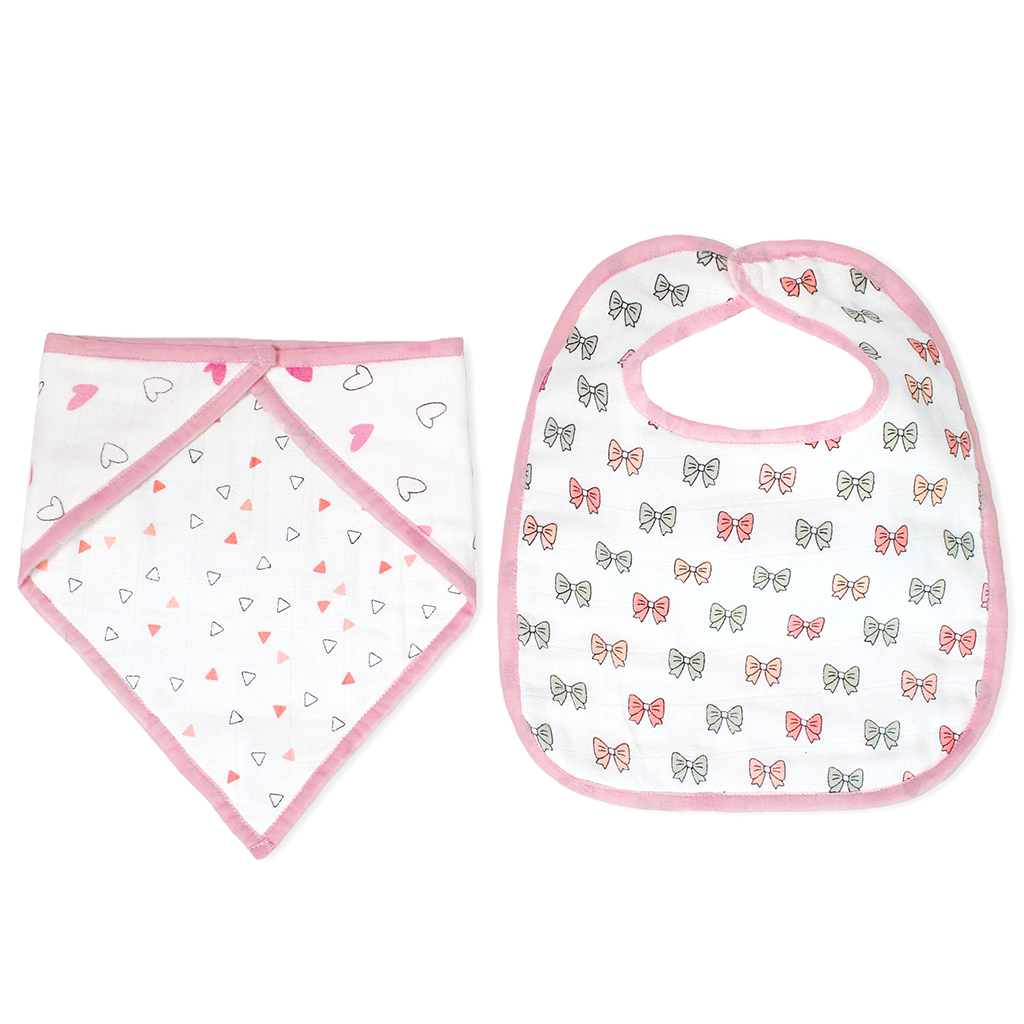 The White Cradle Baby Feeding Bibs Set of 2 - Pink Heart