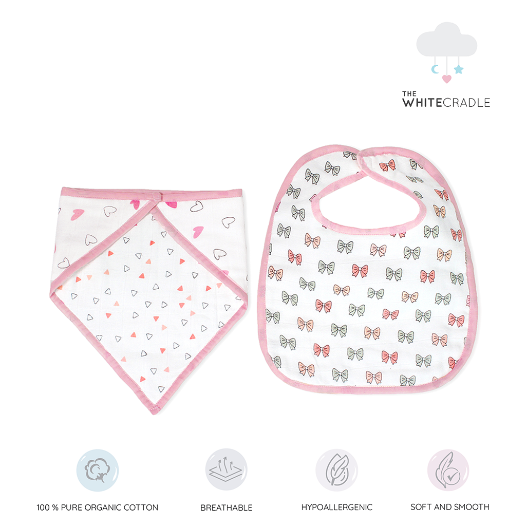 The White Cradle Baby Feeding Bibs Set of 2 - Pink Heart