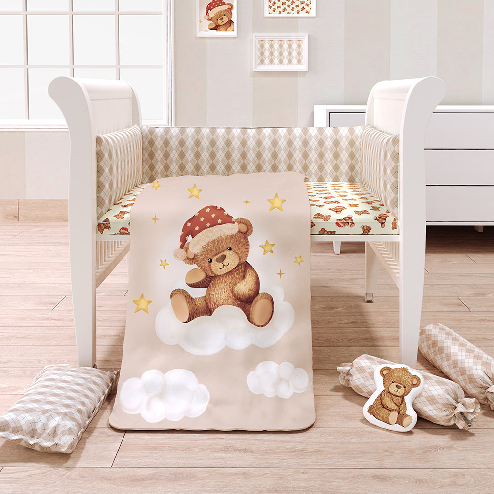 Fancy Fluff  7 Pc Organic Baby Cot Bedding Set- Cuddle Bear