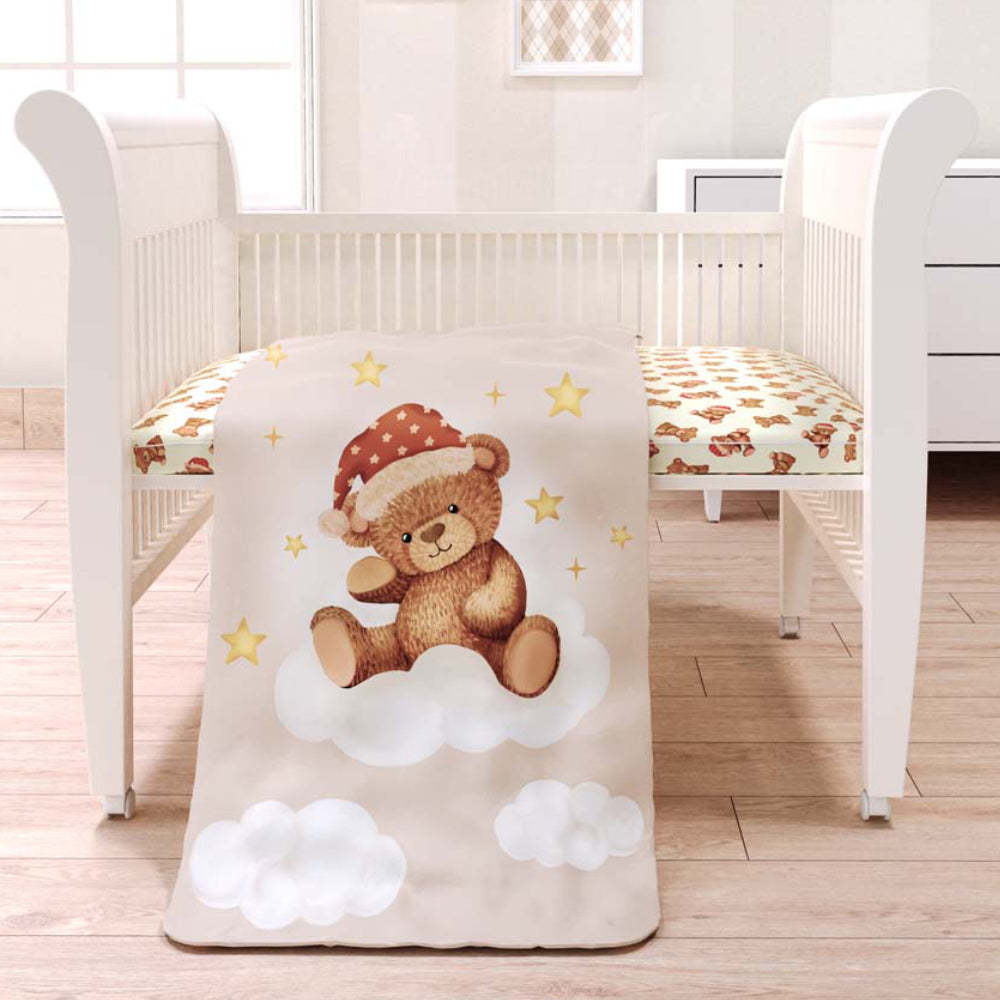 Fancy Fluff  7 Pc Organic Baby Cot Bedding Set- Cuddle Bear